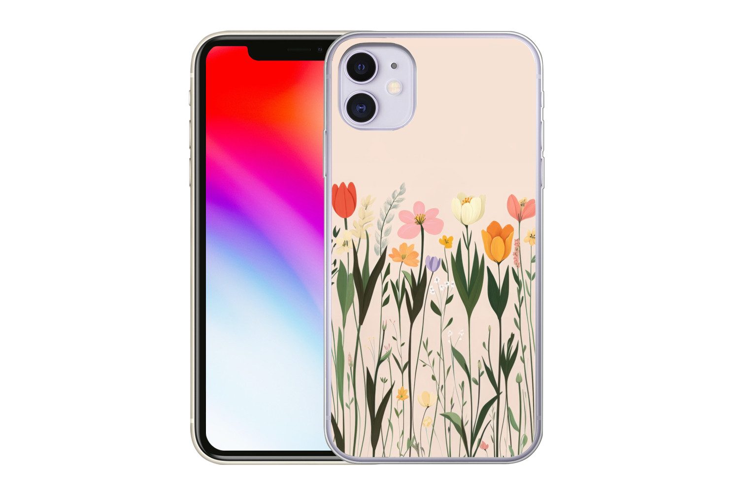 MuchoWow Handyhülle für Apple iPhone 11 Pastelltöne - Blumen - Illustration, Smartphone-Bumper, Print, Handy Schutzhülle Dünn
