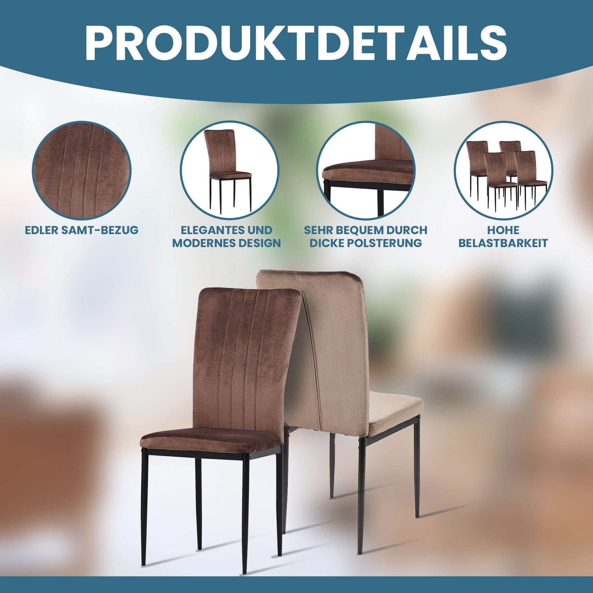 Albatros International Esszimmerstuhl Esszimmerstühle MODENA 6er Set Braun günstig online kaufen