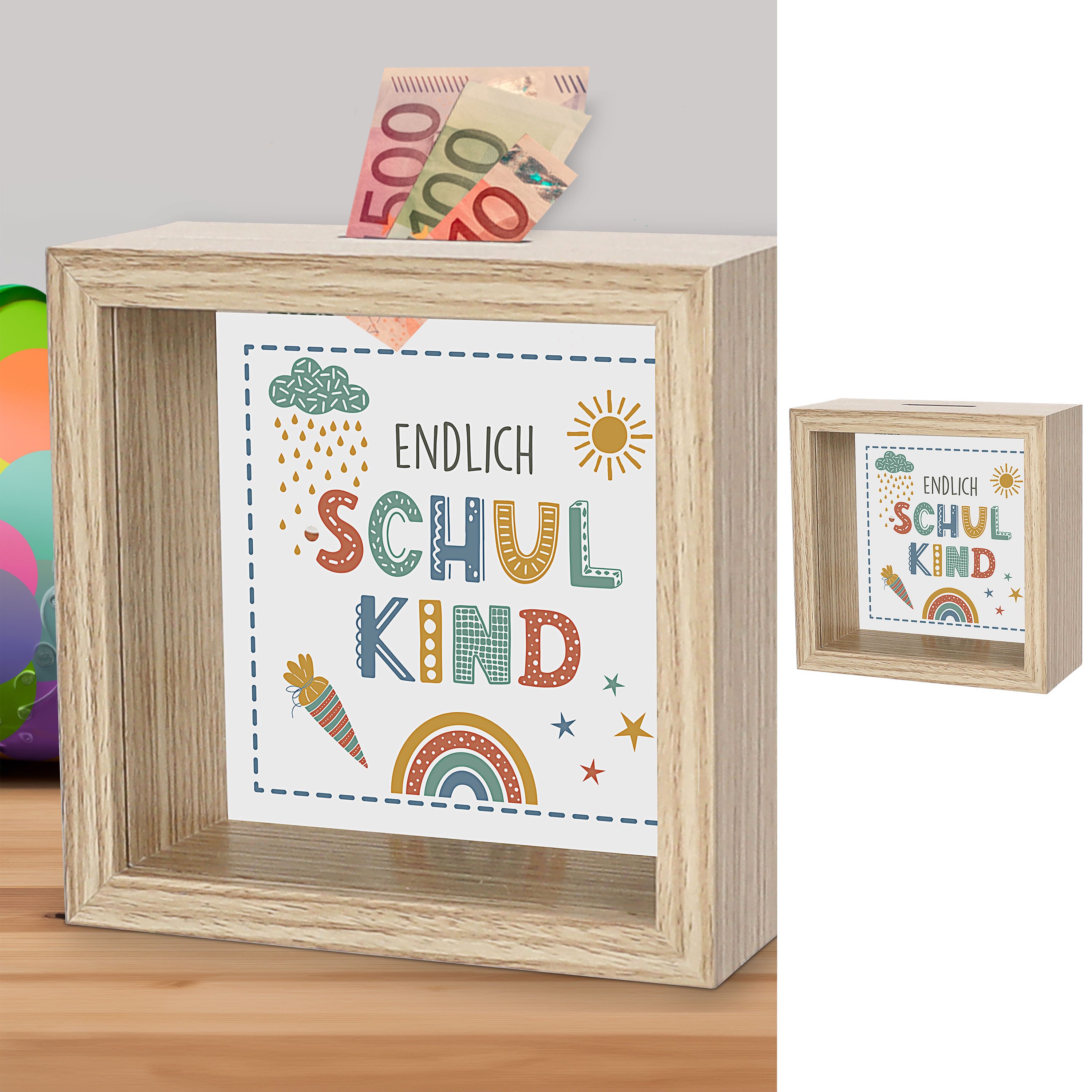 Herz & Heim® Spardose „Endlich Schulkind“ – Personalisierbar Mit Namen, Aus Keramik, 8x9,5 Cm