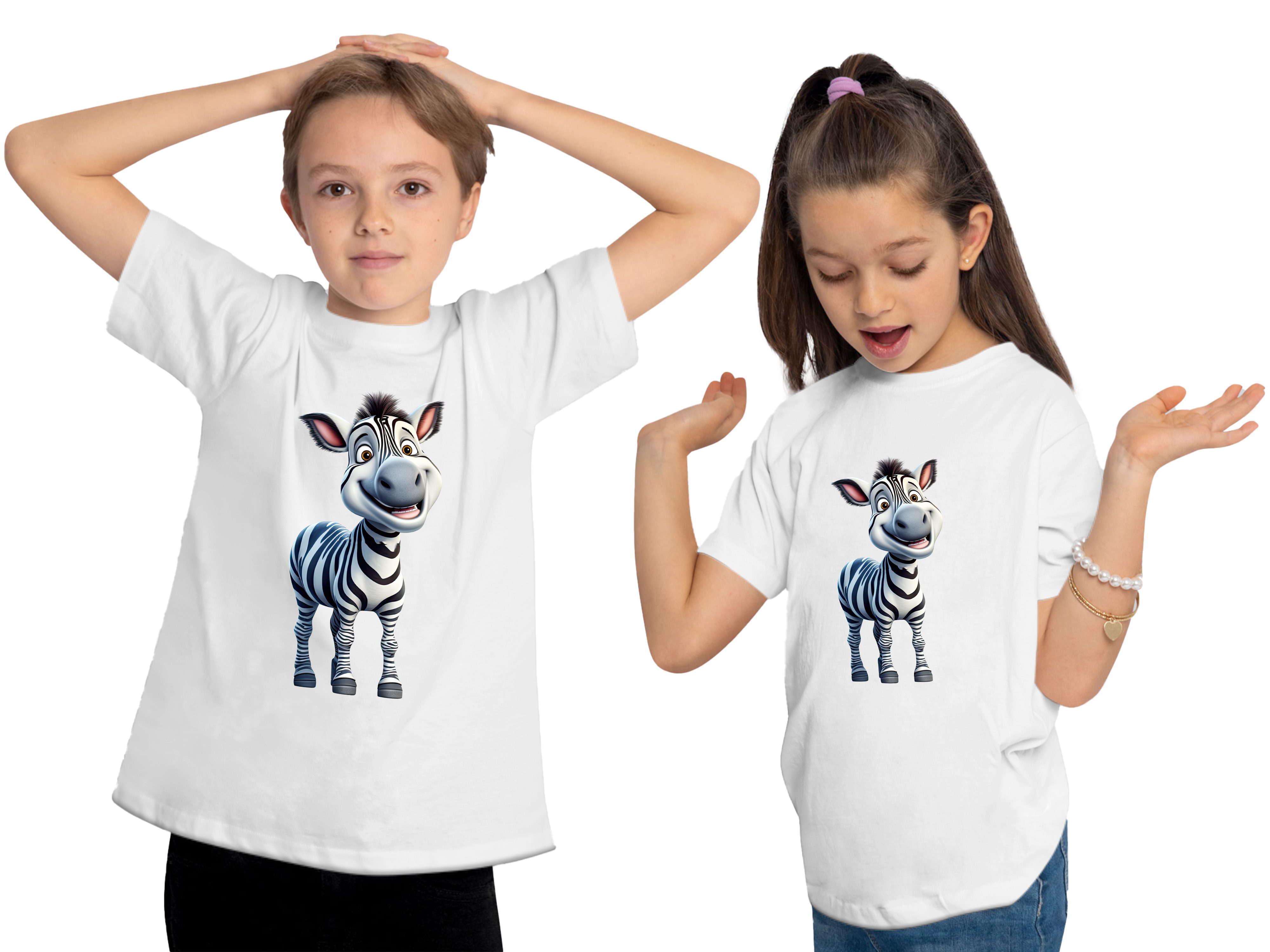 MyDesign24 T-Shirt Kinder Wildtier Print weiss - mit Baumwollshirt Baby Zebra Aufdruck, i280 bedruckt Shirt