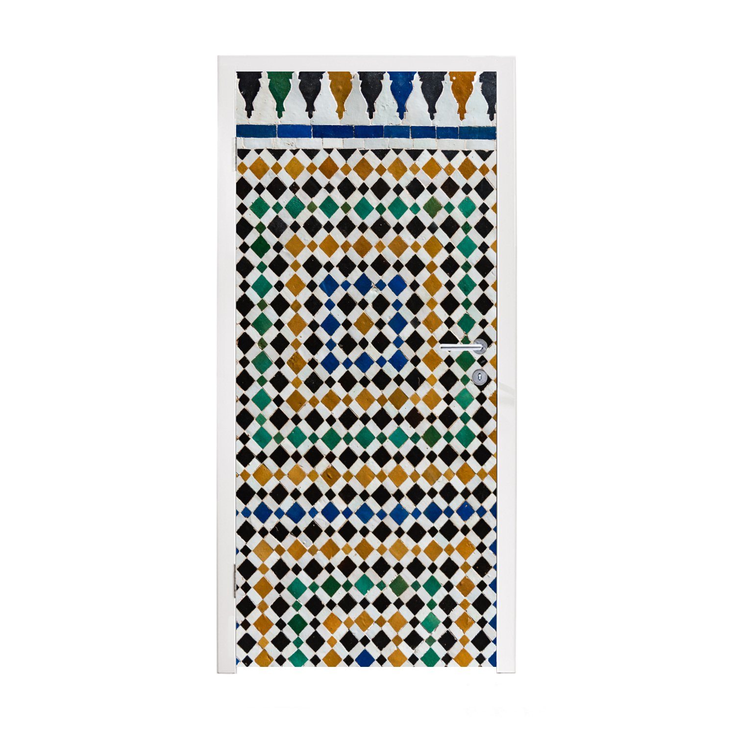 75x205 wie St), das bedruckt, Türaufkleber, Mosaik, cm Ein (1 Türtapete Tür, Matt, eine Labyrinth marokkanisches aussieht, Fototapete Art für MuchoWow