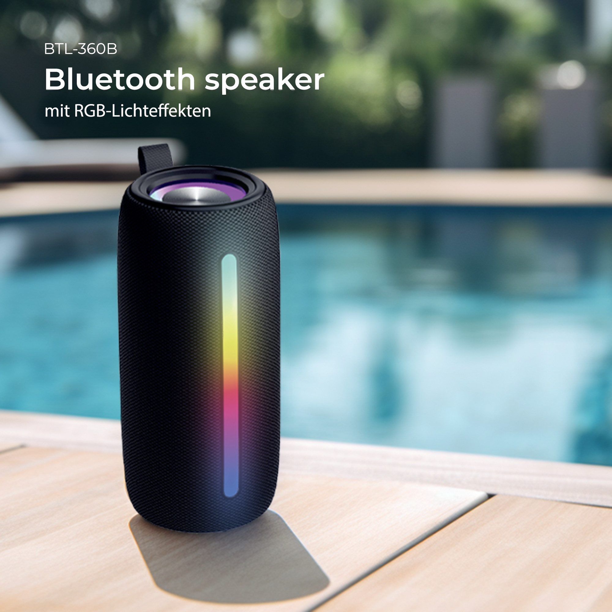 Denver BTL-360B Bluetooth-Speaker (Bluetooth, 10 W, RGB- Lichtfunktion, TWS-FUnktion, Freisprecheinrichtung)
