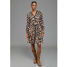 Bruno Banani Jerseykleid mit Satin-Ausschnitt und Stufenrock im Animal-Look, kniefrei, 3/4 Ärmel