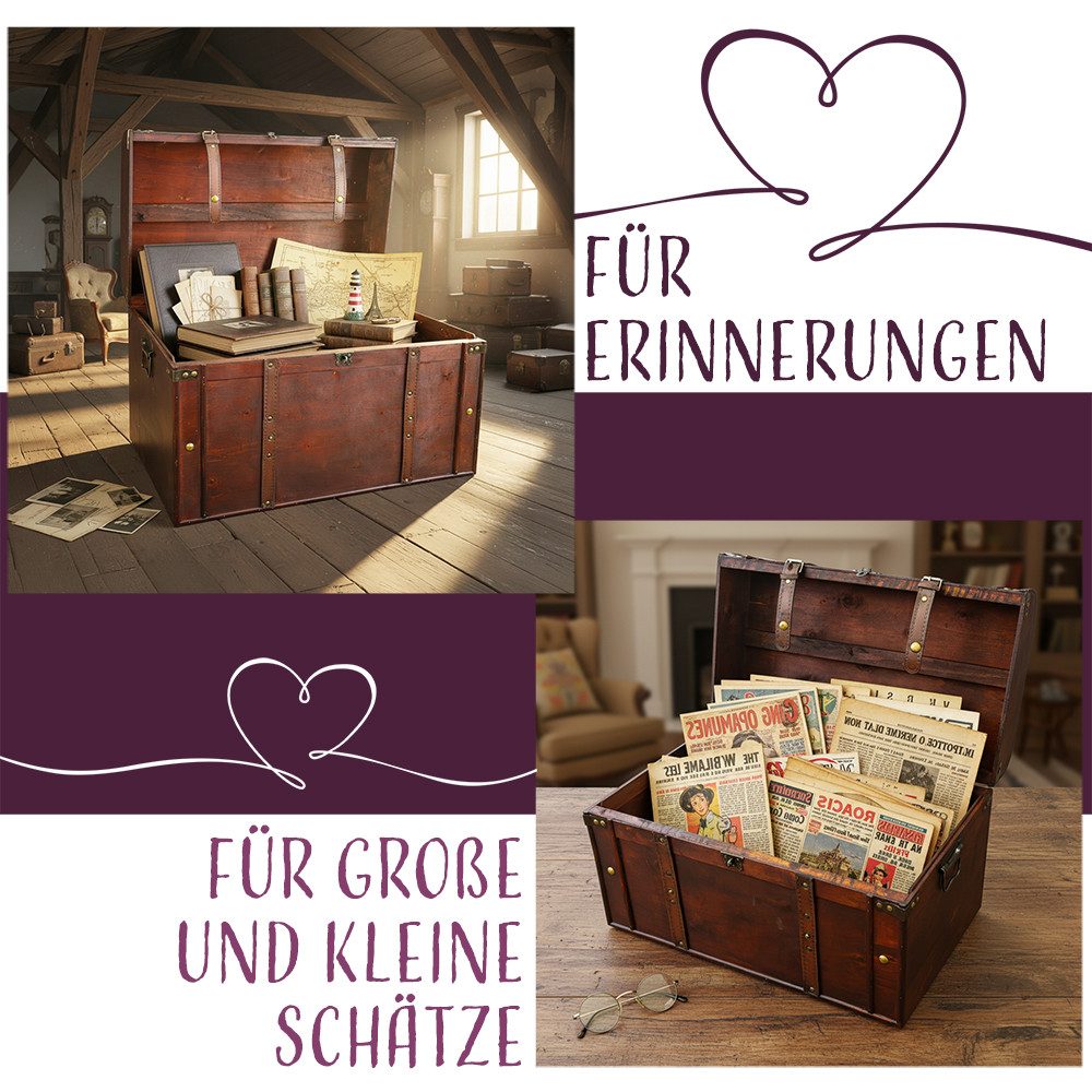 Kingpower Schatzkiste Schatztruhe aus Holz mit Schloss Schatzkiste Holztruhe 60x37x40 cm – Bild 5 von 5