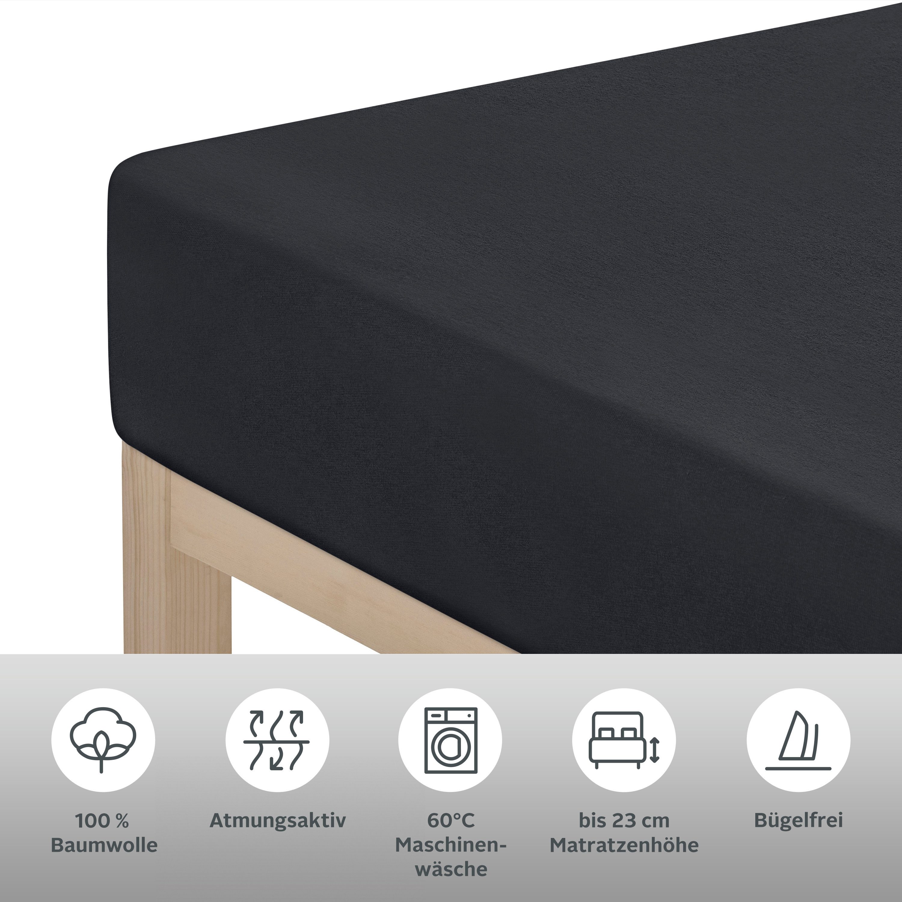 OTTO home Spannbettlaken GRETA Jersey aus 100% Baumwolle, 150 g/m², Jersey, Gummizug: rundum, (1 Stück), Premium Bettlaken für Matratzen bis 23 cm Höhe, perfekt – Bild 2 von 5