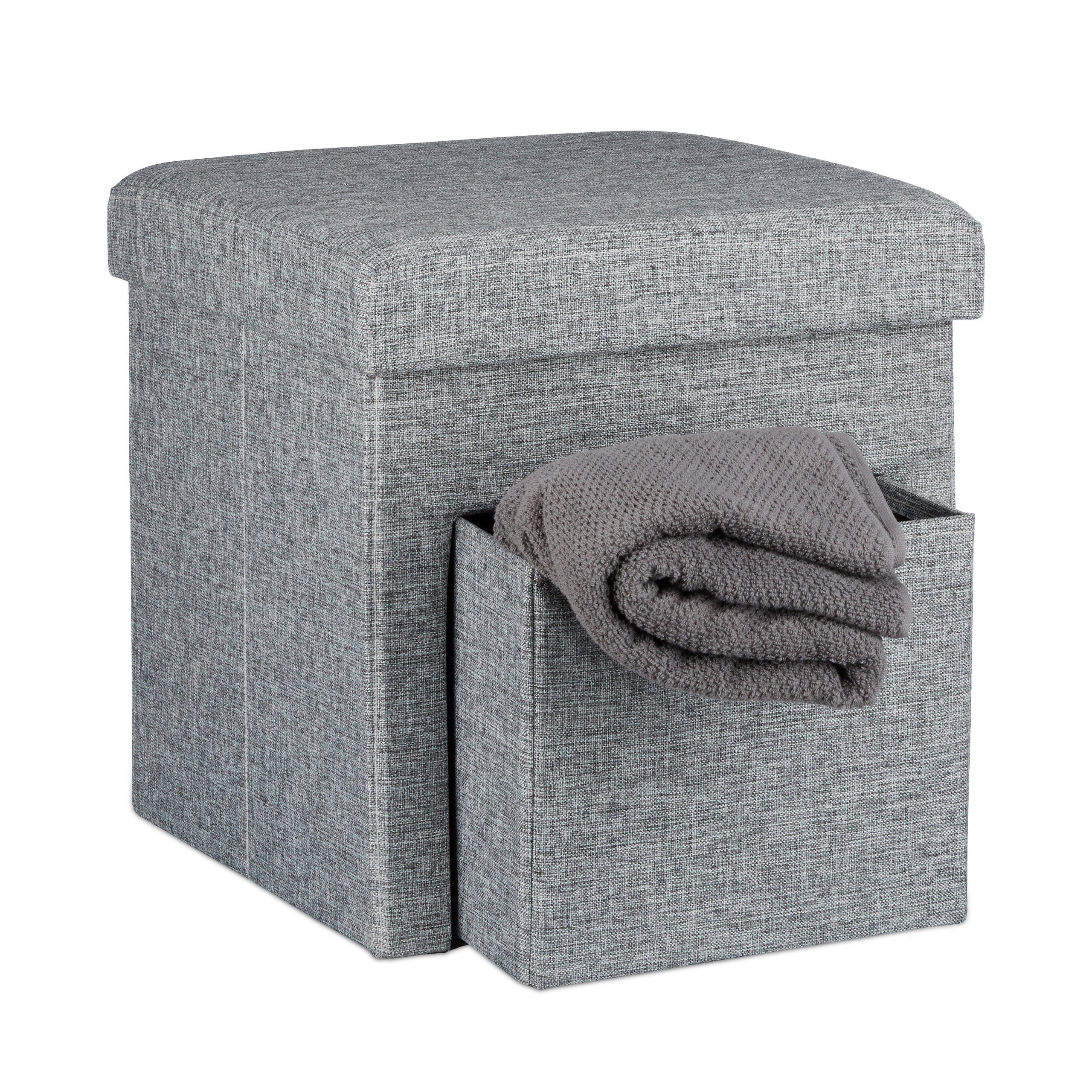 relaxdays Sitzhocker Faltbarer Sitzhocker Leinen mit Fach, grau günstig online kaufen