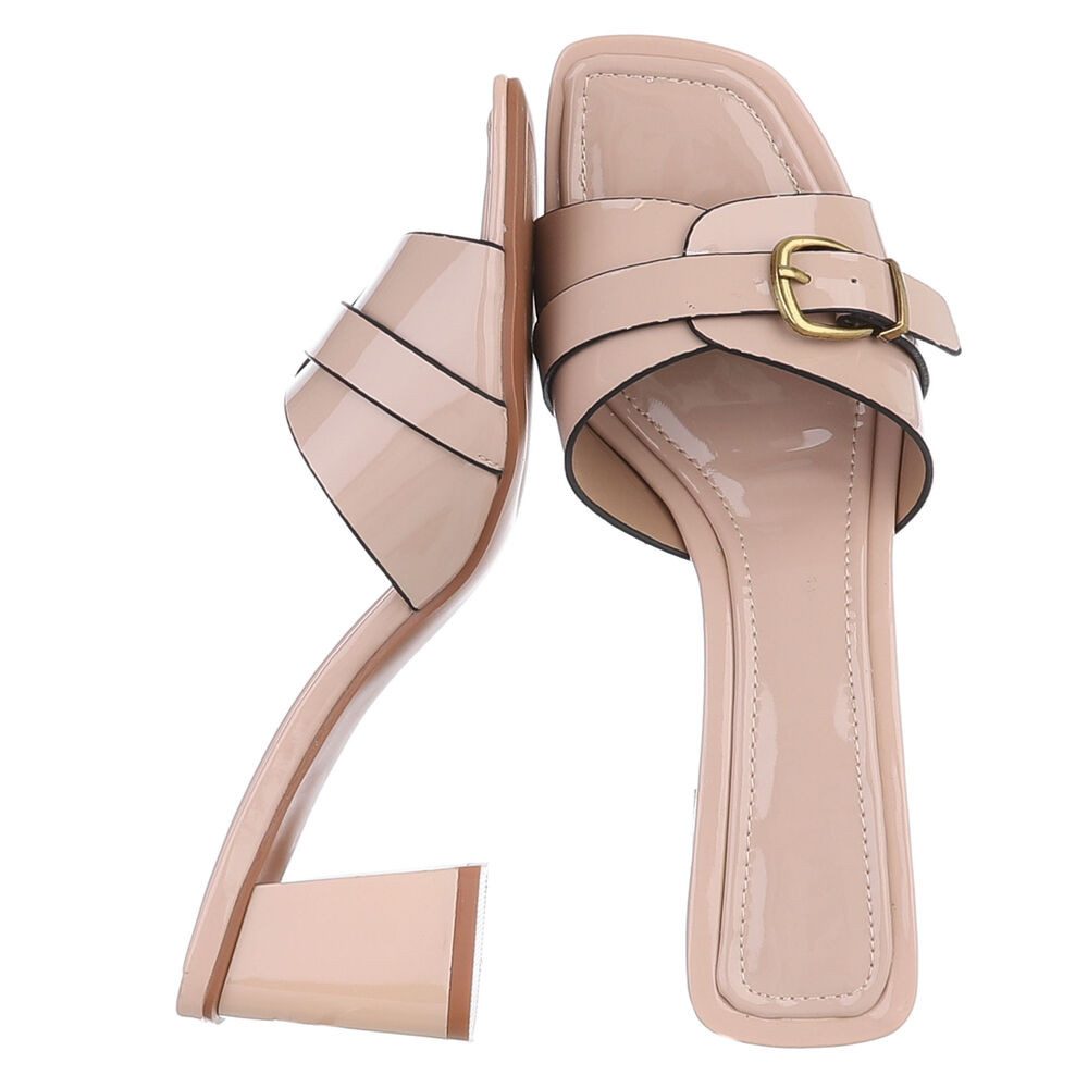 Ital-Design Damen Sandalette mit Blockabsatz und Schnalle Pantolette (92002612) Blockabsatz Pantoletten in Beige