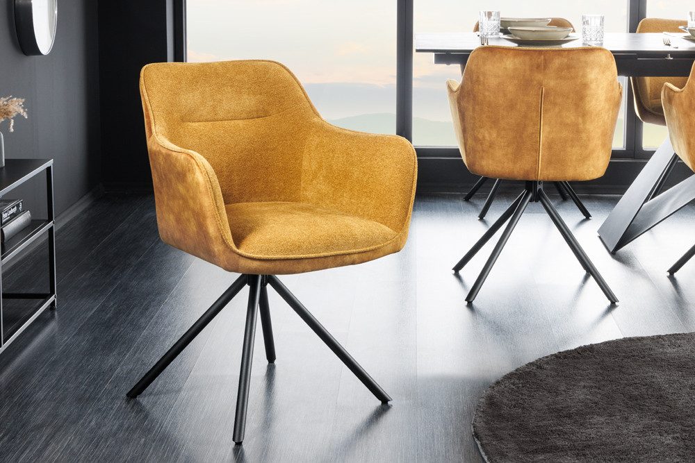 riess-ambiente Polsterstuhl VERONA senfgelb – Samt & Strukturstoff, mit Armlehne, Metall (Einzelartikel, 1 St), 180° drehbar mit Auto-Return-Funktion – ideal für Esszimmer oder Büro