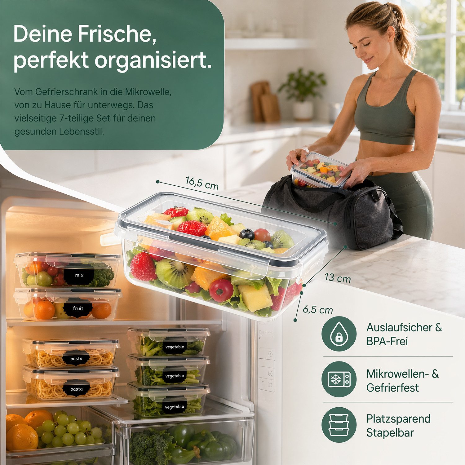 AKKEE Frischhaltedose 7 x 840ml Frischhaltedosen mit Deckel, BPA-frei, luftdicht, Gefrierdosen und Meal Prep Boxen für Essen Box, Gefrierbehälter