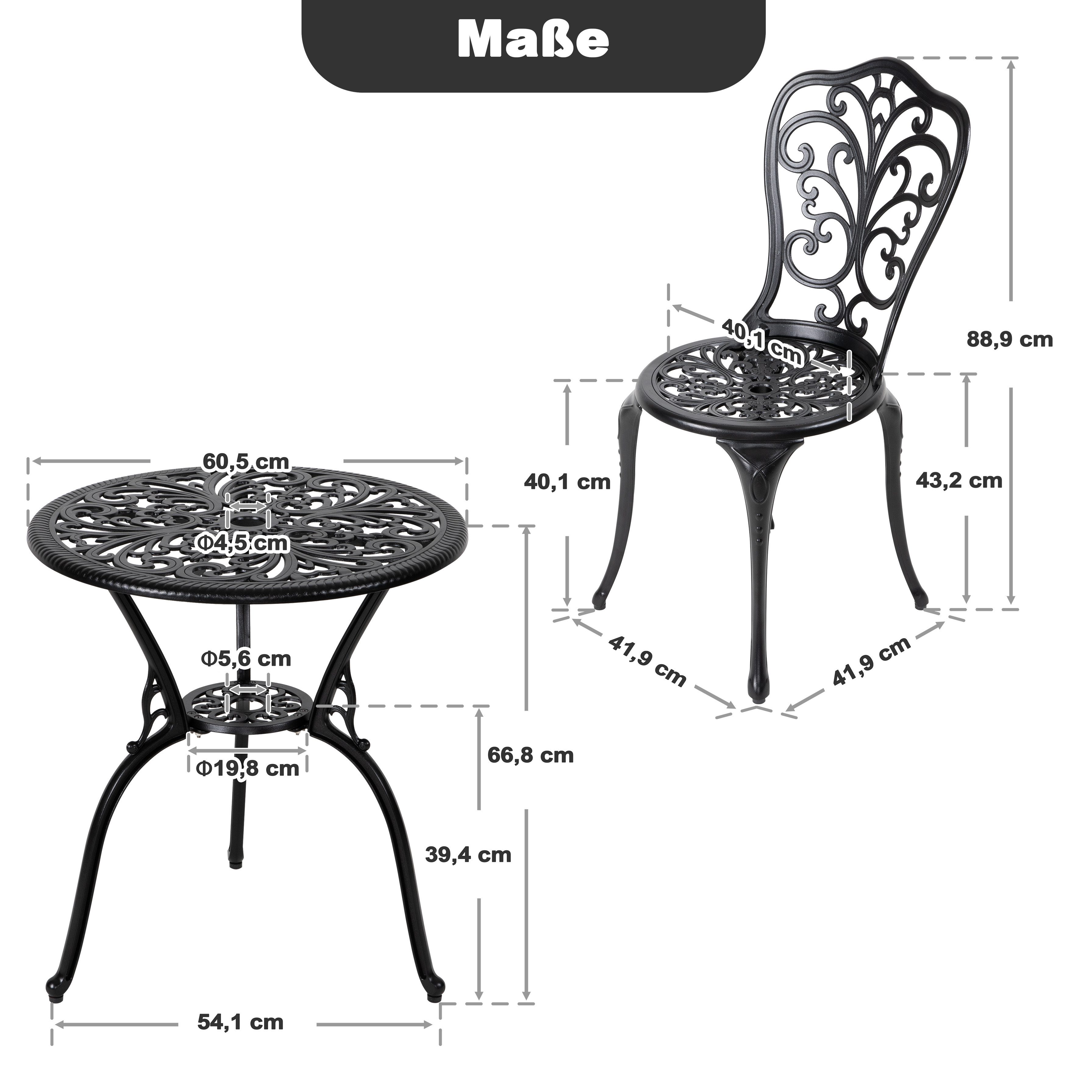 Avestar Balkonset 3-teiliges Terrassen-Set aus Aluminium mit Schirmloch, (3 günstig online kaufen