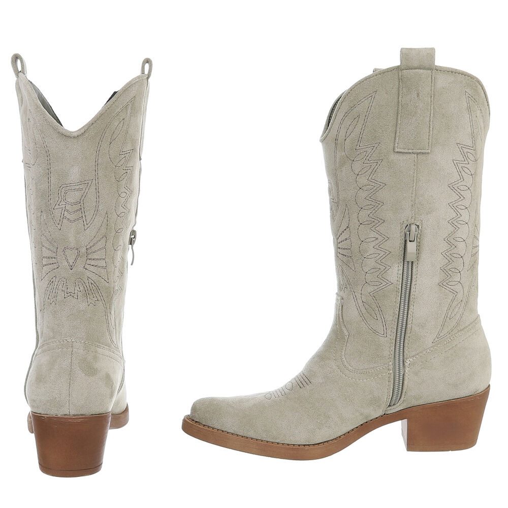 Ital-Design Stylische Damen-Stiefel mit Kunstvollen Details für Herbst Westernstiefel (89938022) Blockabsatz Stiefel in Hellgrün – Bild 5 von 5