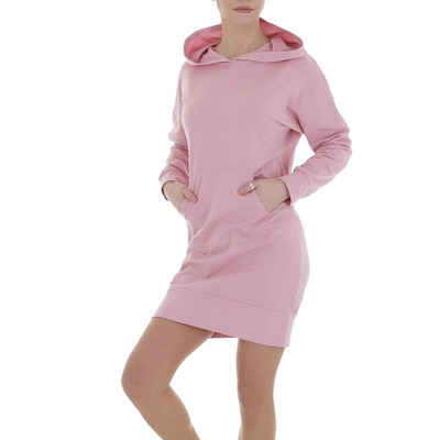 Ital-Design Shirtkleid Damen Freizeit Kapuze Stretch Minikleid in Rosa