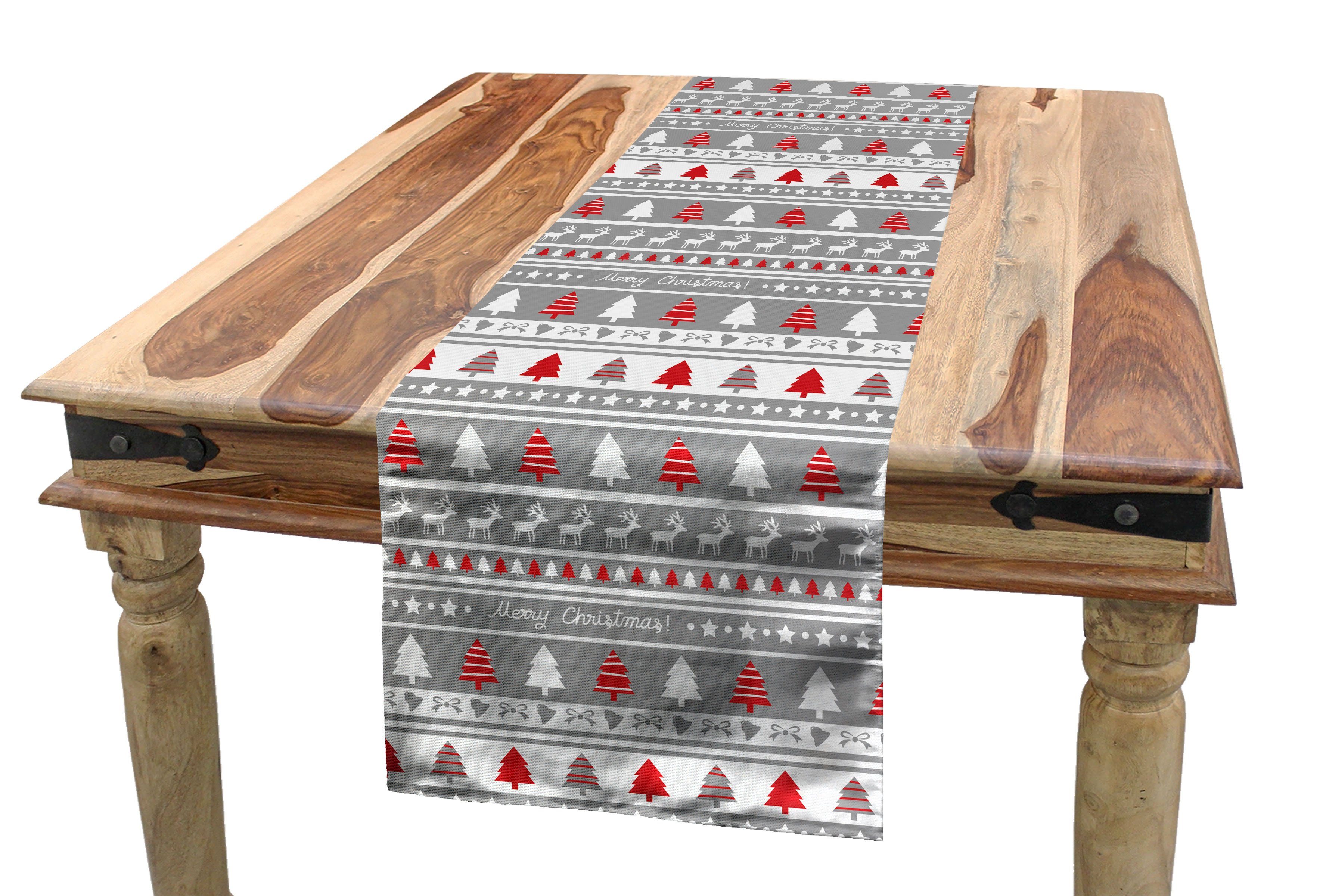 Abakuhaus Tischläufer Esszimmer Küche Rechteckiger Dekorativer Tischläufer, Weihnachten Deer Bäume Borders