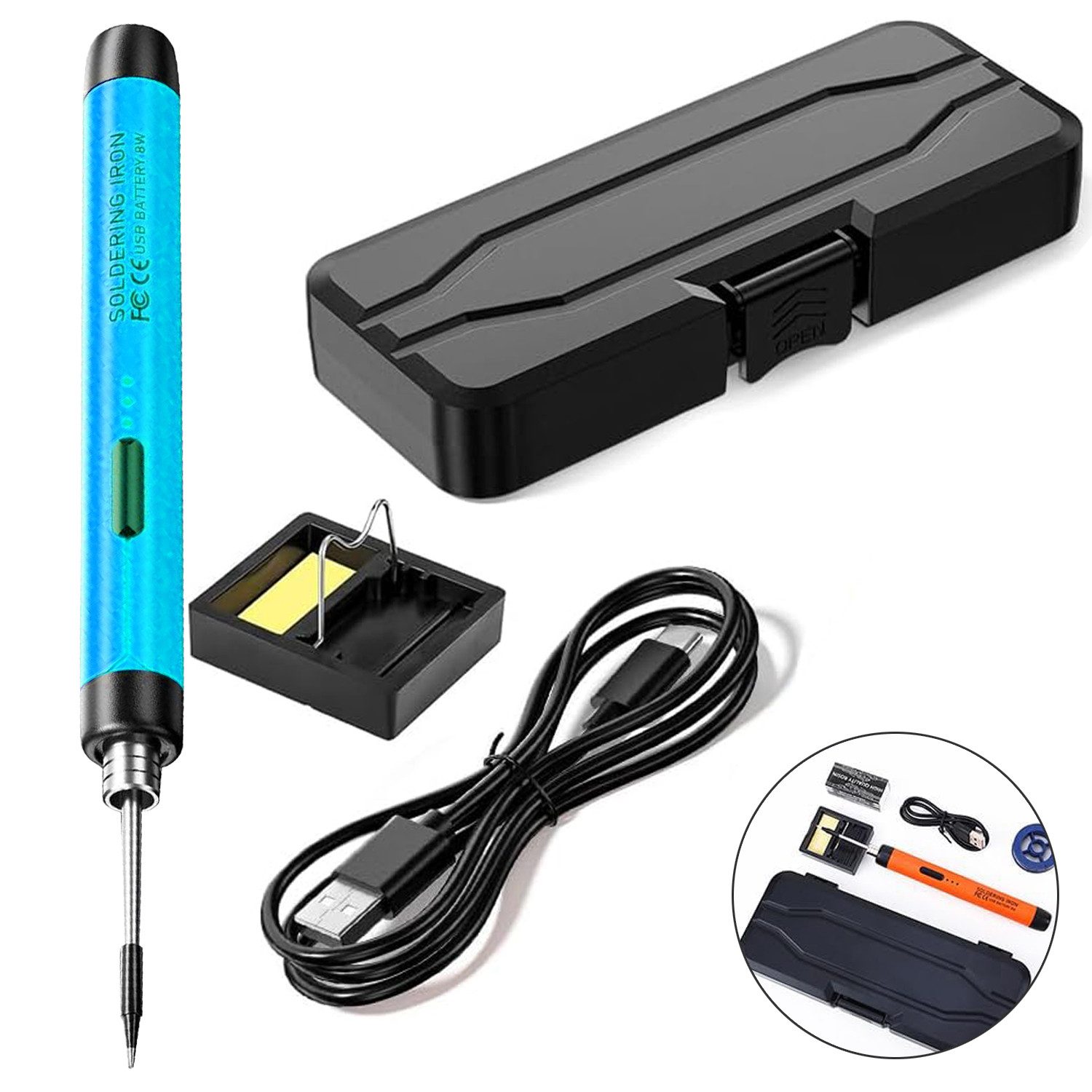 MODFU Lötkolben Kabelloses Lötkolben Set Soldering Iron DIY Schweißwerkzeuge, max. 450 °C, Tragbares USB Wiederaufladbar Lötkolben schnelles Aufheizen, 1-tlg., Lötkolben Temperatur Einstellbar 300℃-450℃, Elektronik Reparaturwerkzeuge für Anfänger und Profis
