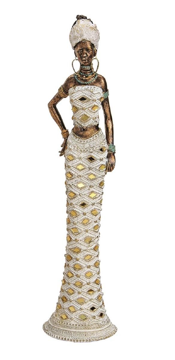 Geschenkestadl Afrikafigur Afrikanerin 33 cm Dekofigur afrikanische Frau weiss gold 2 Motive – Bild 2 von 3