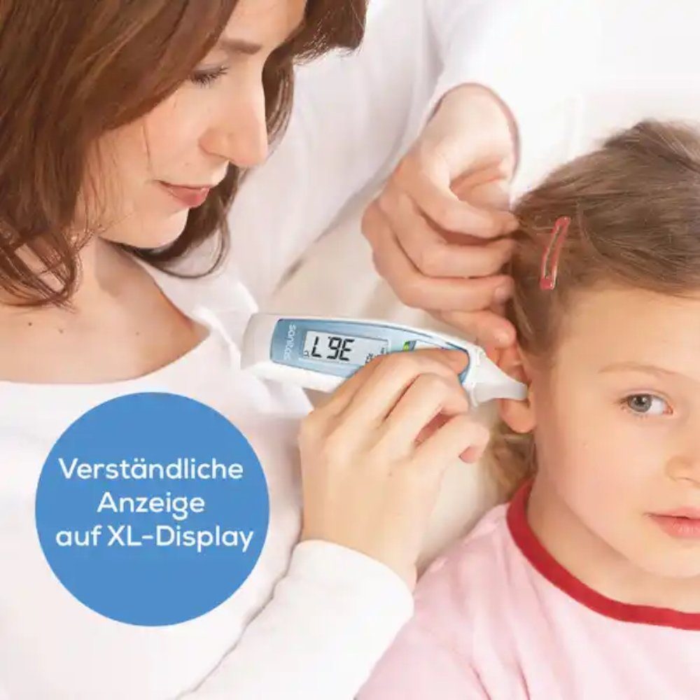 Sanitas Fieberthermometer 6-in-1 Multifunktions Thermometer SFT65 digital Stirn Ohr Fiberalarm, mit Objektmessung