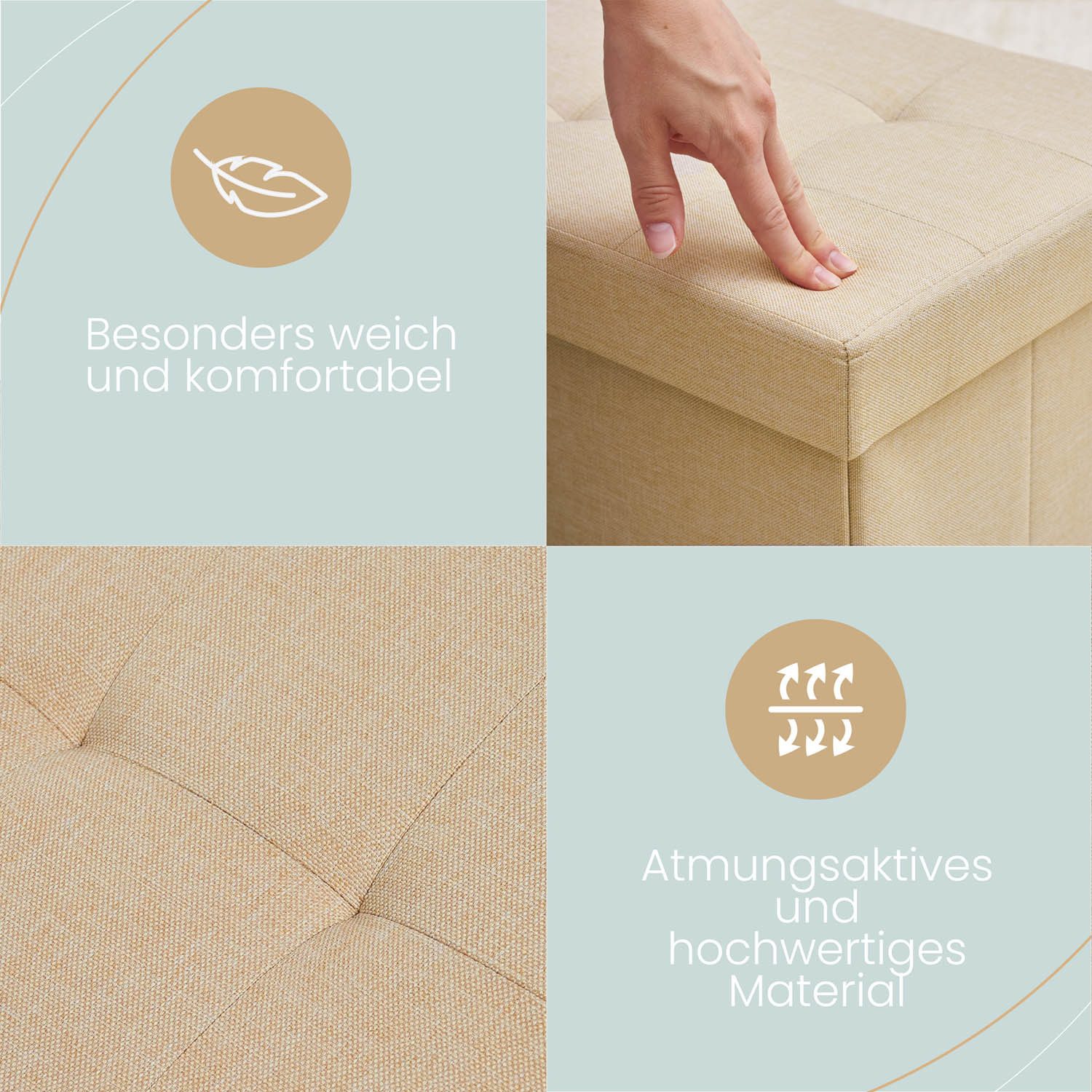 Blumtal Sitztruhe Sitzbank mit Stauraum + Aufbewahrungsboxen bei M & L - Polsterhocker, faltbar, nutzbar als Sitzhocker, Spielzeugtruhe, Fußhocker – Bild 4 von 5