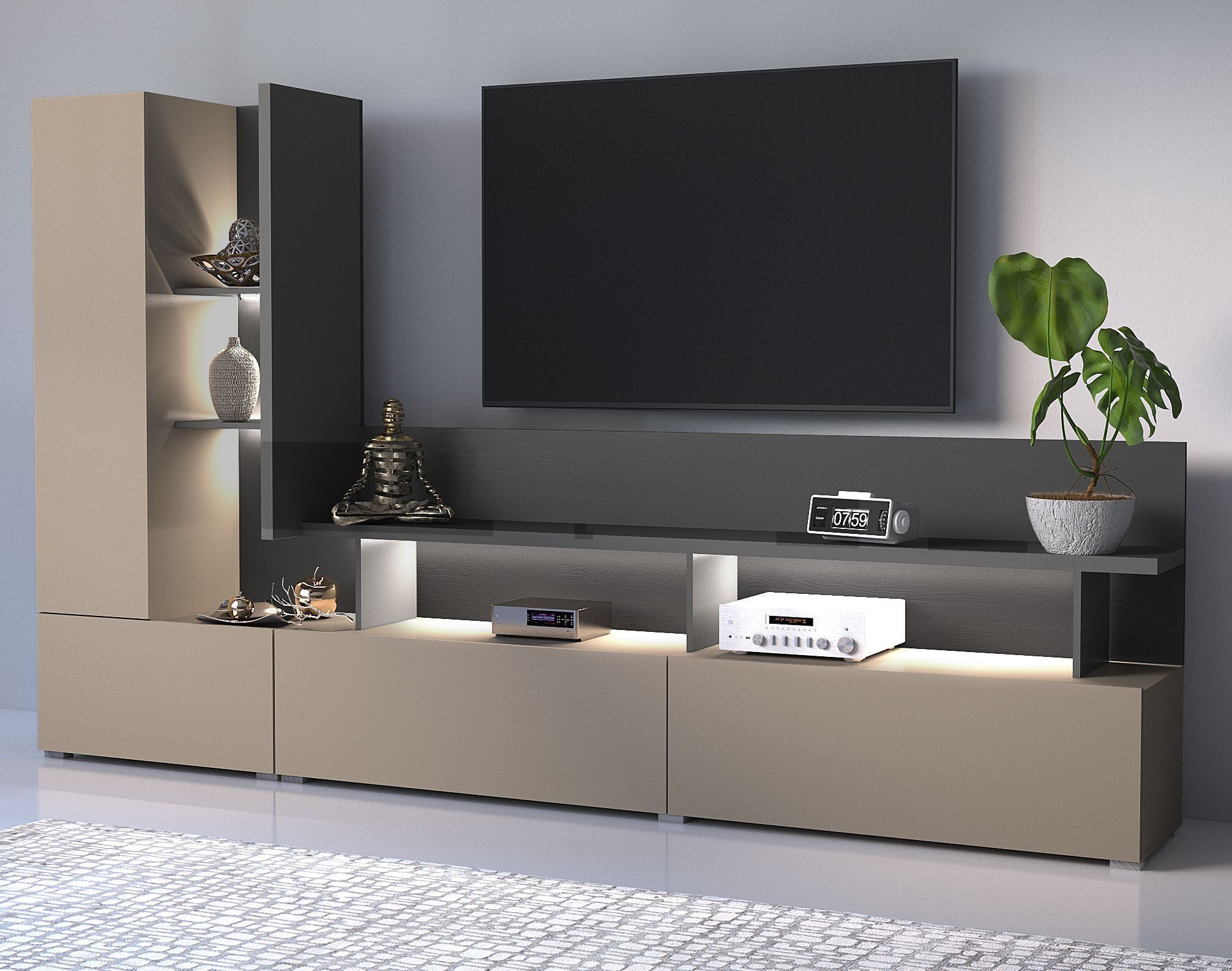 99rooms Wohnwand Rio, (Wohnmöbel, Wohnzimmer-Set), Modern Design, mit 2 Schubladen, 5 offene Fächer, 2 Fächer