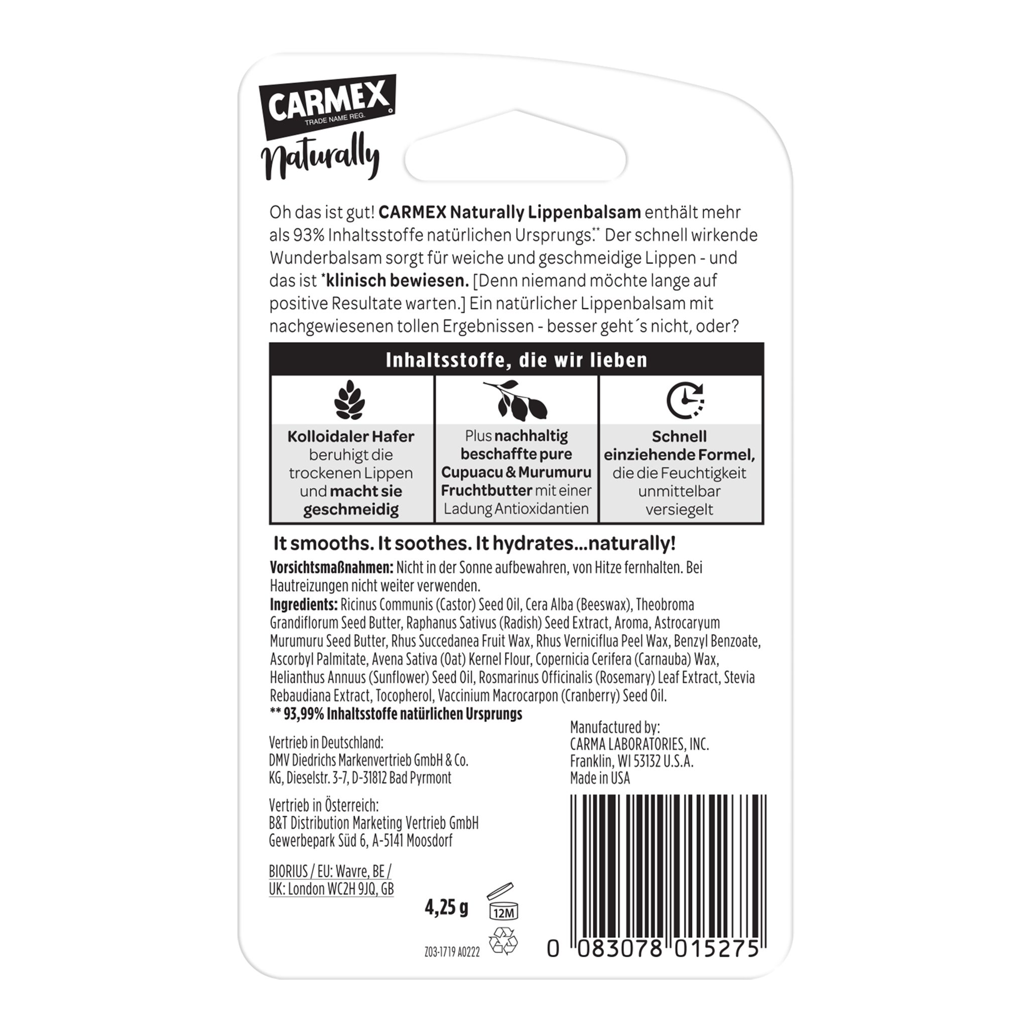 Carmex Lippenpflegestift Carmex Naturally Lippenpflegestift Wassermelone 4,25 g