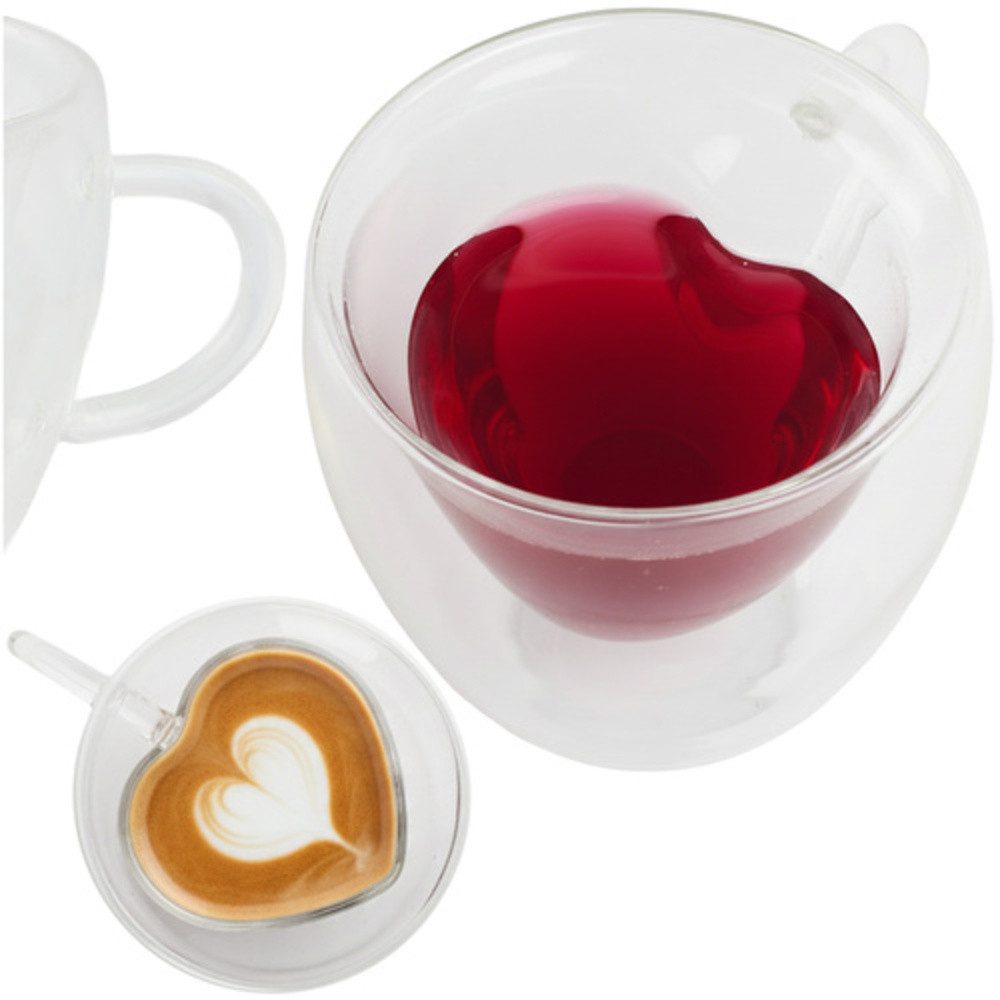 Ruhhy Thermoglas Kaffeeglas Thermoglas 240 ml, 4-tlg., Glas, romantisches Design mit Herzform