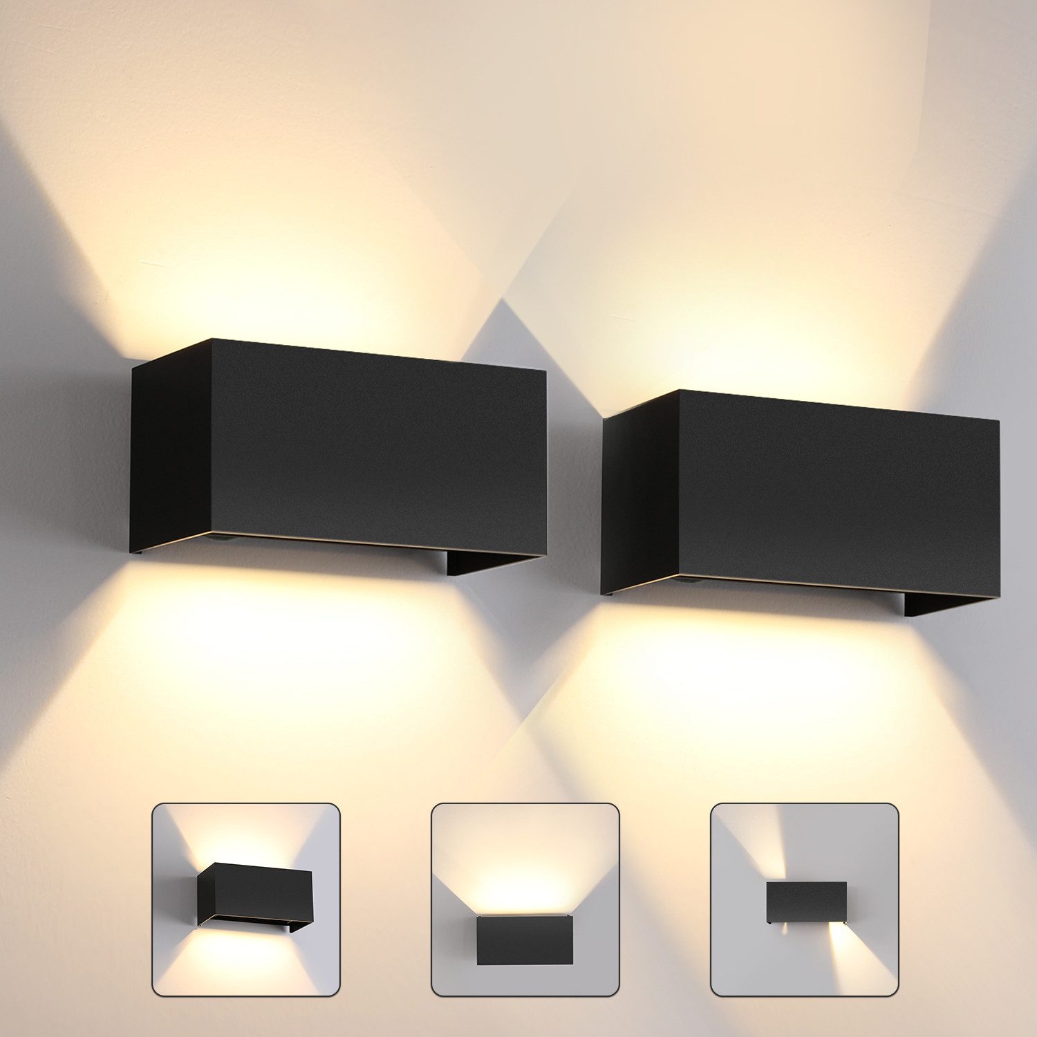 LETGOSPT Wandleuchte LED Wandlampe Innen/Außen Aluminium Wandleuchte Auf & ab Einstellbarer, LED fest integriert, warmweiß, 12W Quader LED Außenwandleuchte,für Hallen, Hotel