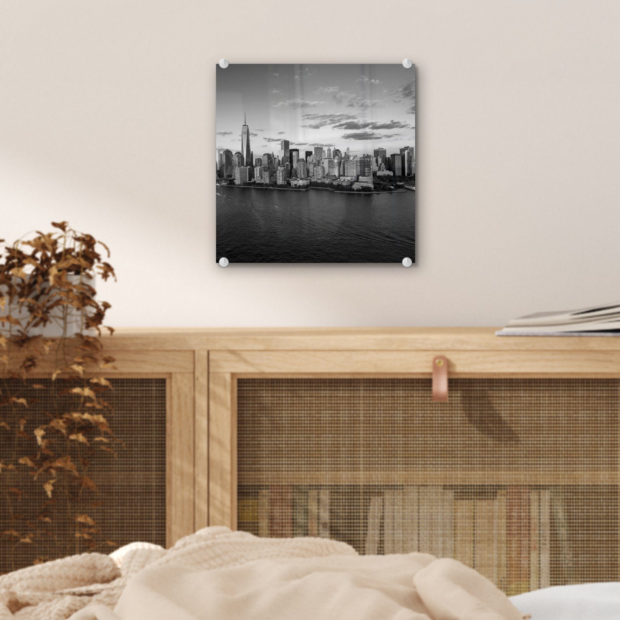 MuchoWow Acrylglasbild - Wandbild während und, Skyline (1 York Wanddekoration - City Stunde schwarz Glas der New auf Glas - auf Foto Goldenen St), - von Bilder Glasbilder