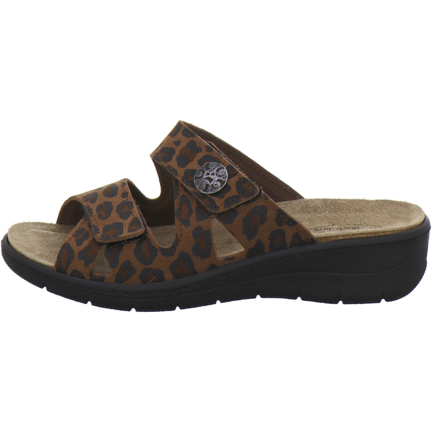 AFS-Schuhe 280893 Wechselfußbett Pantolette für Damen mit Keilabsatz, bequeme Sandalen aus Leder