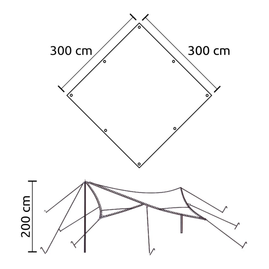 3x3 Sonnensegel Atrani Aufstellstangen Tarp 2 Sonnensegel yourGEAR Wasserdicht m yourGEAR