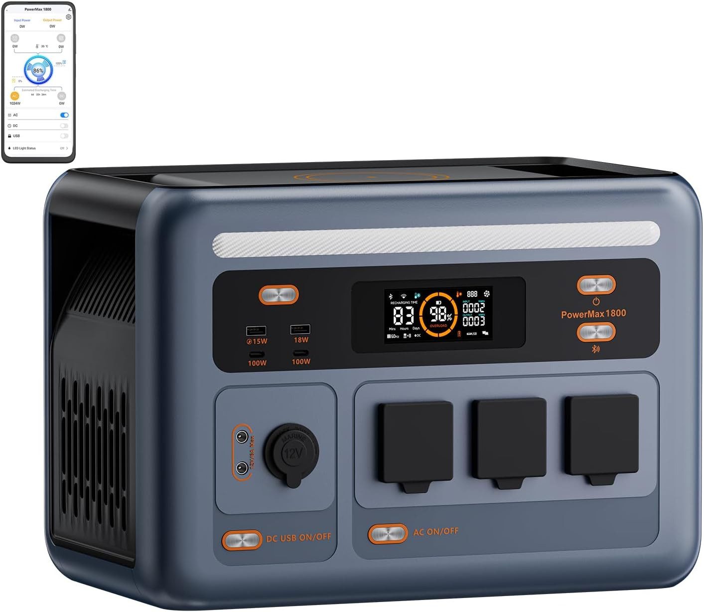 OSCAL Stromerzeuger 1800SE Tragbare Powerstation,1024Wh LiFePO4-Akku,1800W Solargenerator, 1,8 in kW, (1-tlg), Notstromversorgung für Camping, Wohnmobil und zu Hause