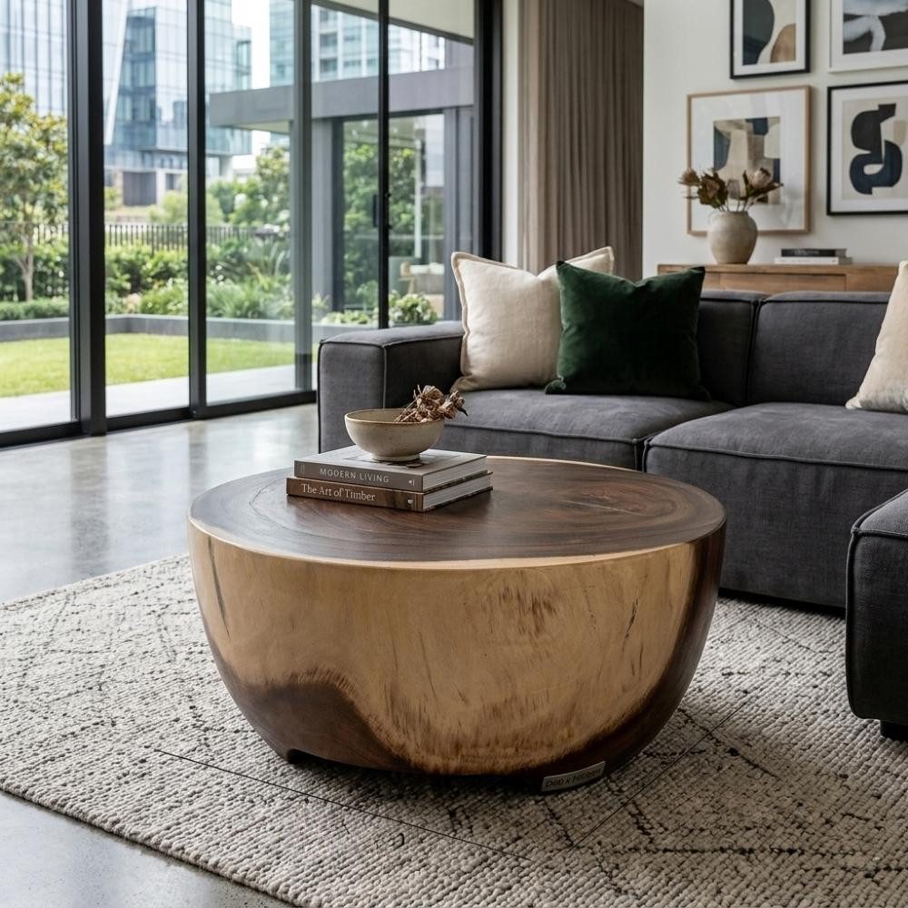LebensWohnArt Couchtisch Massiver Suar Couchtisch WINNY Natural ca. D75cm Handarbeit