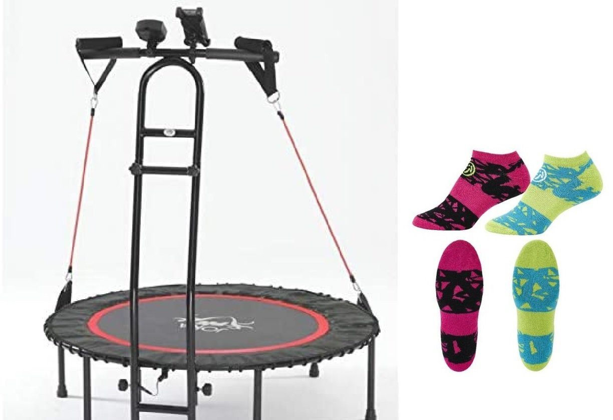 Luna24 simply great ideas... Fitnesstrampolin JOKA FIT NEU - die Trampolin-Innovation, Fitnesstrampolin, + 2x Socken, Sprungzähler, Widerstandsbänder, DVD, Handyhalterung, 2 Paar Socken