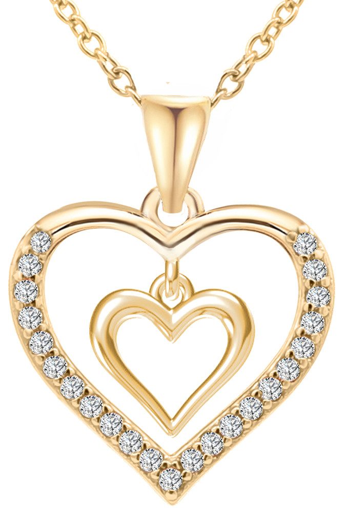 Limana Herzkette Damen 925 Silber gold Kette mit Herz Anhänger für Frauen Silberkette (Geschenkset Damenkette Weihnachten Muttertag Set, Geschenk für Valentinstag Ehefrau Freundin), Geburtstag Sie Hochzeitstag Schmuck Liebesgeschenk Liebesbeweis