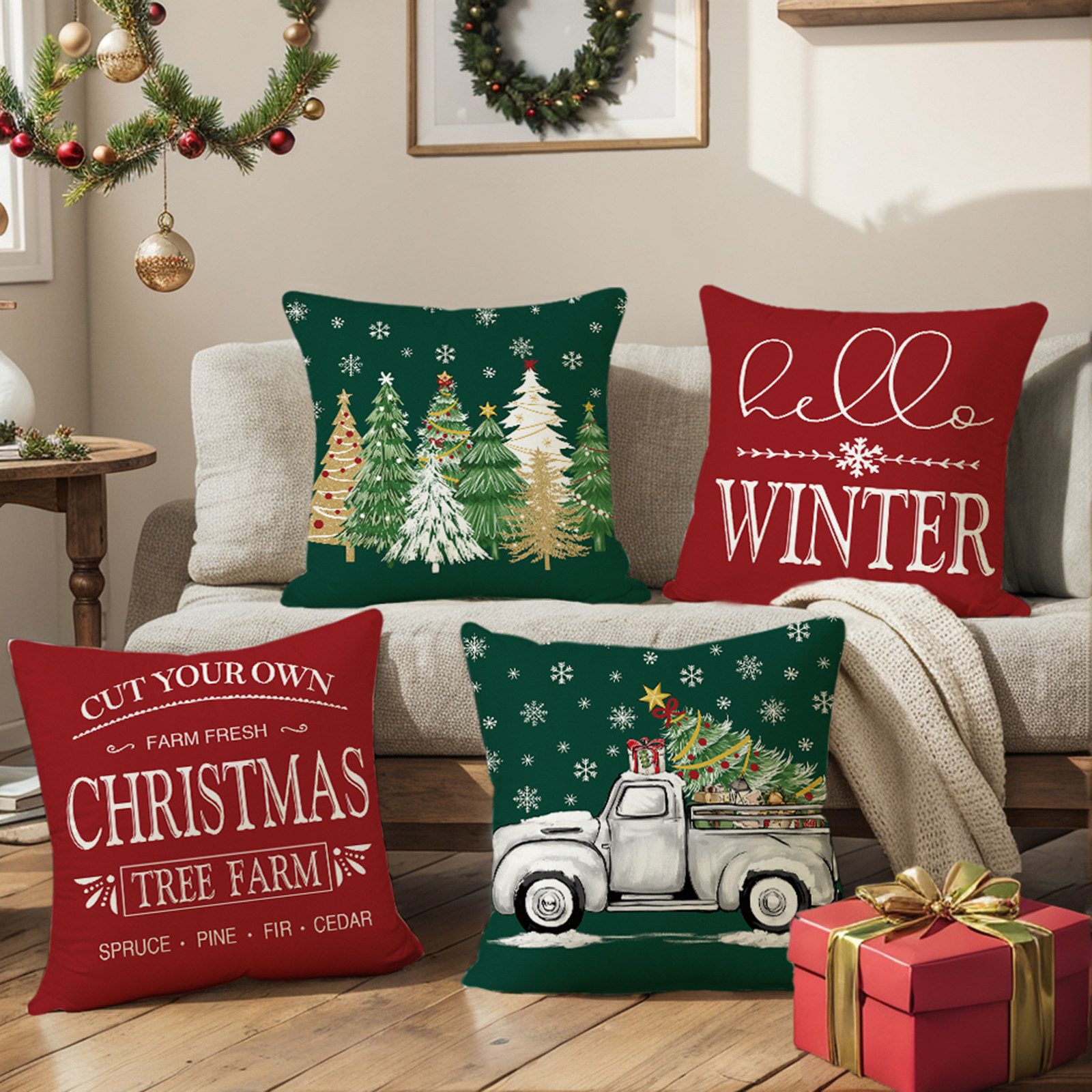 BTTO Kissenbezüge Weihnachten Kissenbezüge Quadratisch Zierkissenbezug,4er Set, 45x45cm, (4 Stück), für Dekokissen Deko,Weihnachten Bett Sofa Deko Sofa Schlafzimmer Couch