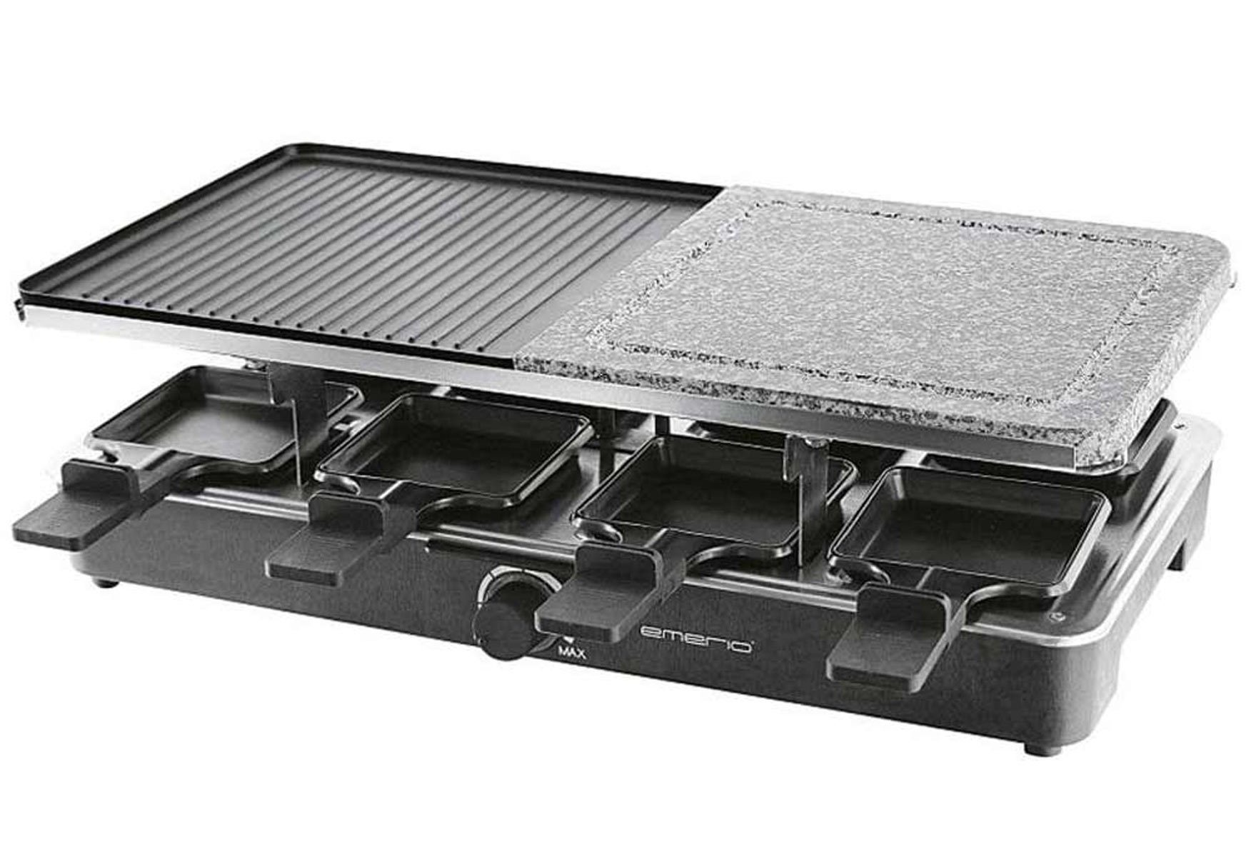 Emerio Raclette RG-110035 heißer Stein, 8 Raclettepfännchen, 1400 W