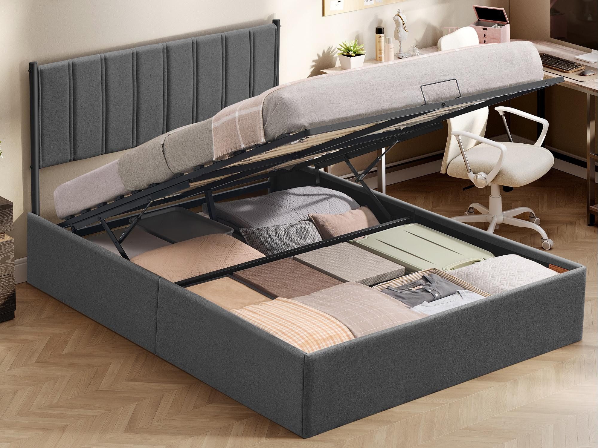 VASAGLE Polsterbett (140 x 200 cm, Hydrauliksystem, hochtragfähig), Bettrah günstig online kaufen