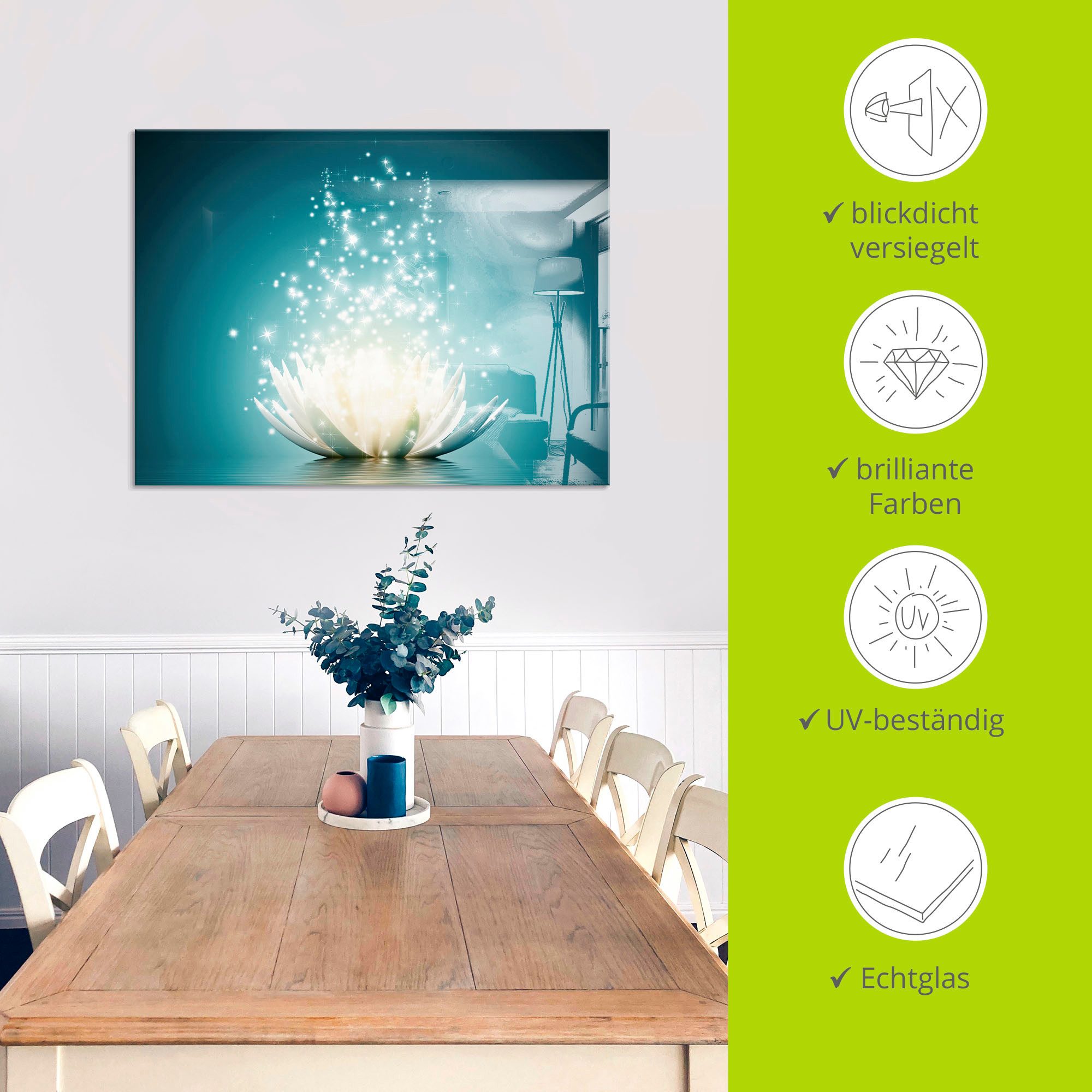 Artland Glasbild Magie der Lotus-Blume, Blumen (1 St)