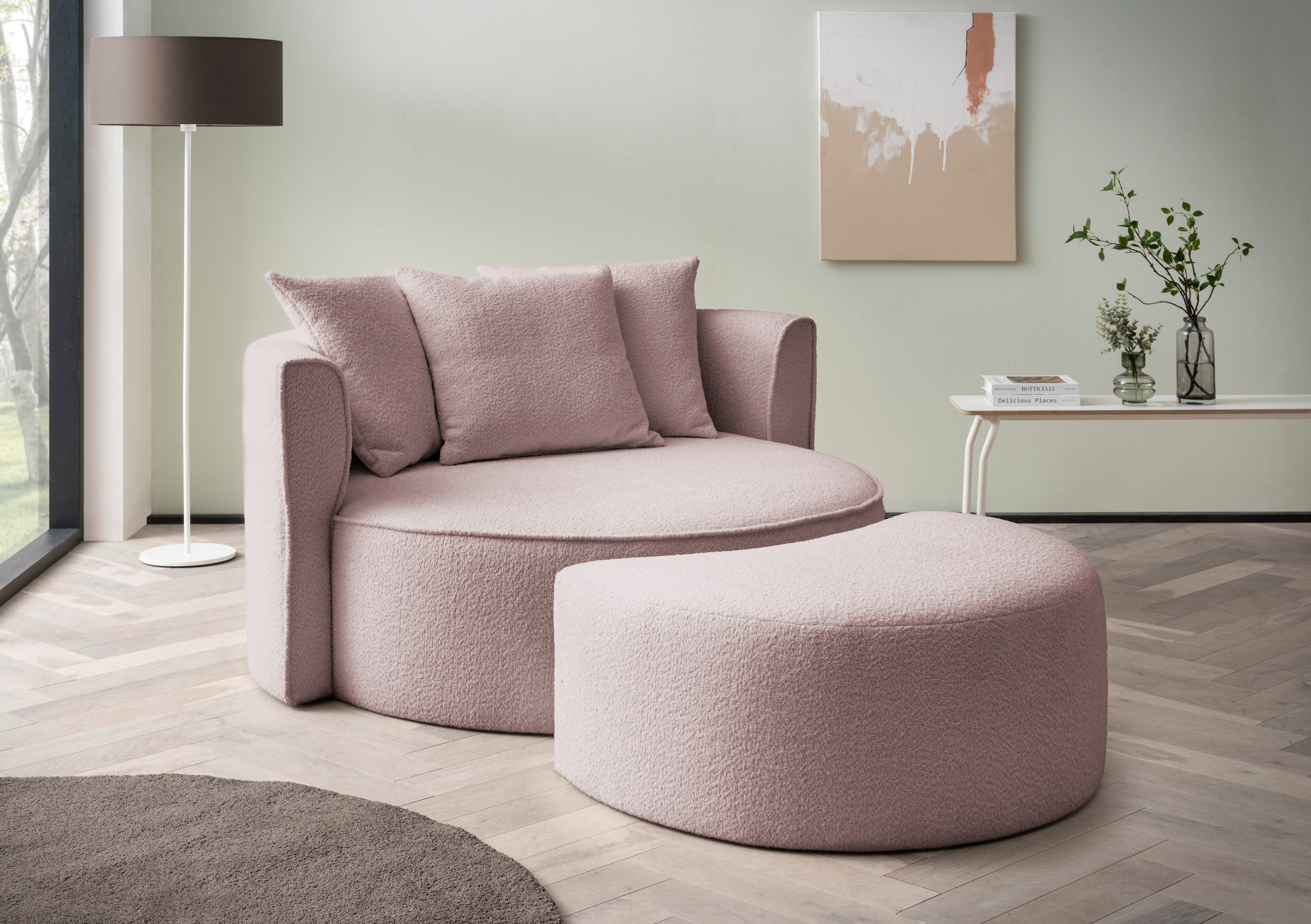 LeGer Home by Lena Gercke XXL-Sessel ISALIE, Rundsessel mit Hocker, Lesesessel, Loveseat, Big-Sessel (Set), trendige Stoffe, 3 Zierkissen, große Sitzfläche, Cord, Samt, Bouclé