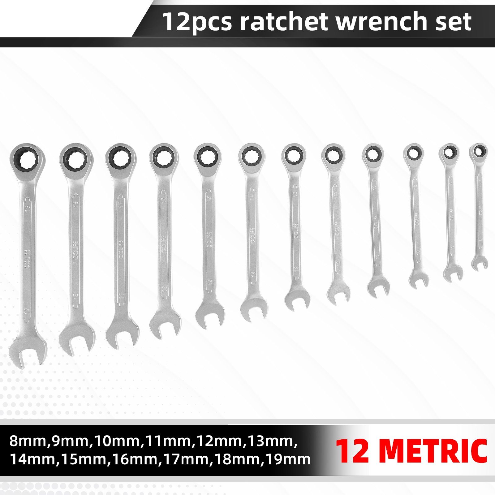 (12 St) 12tlg Ratschenringschlüssel Ratschenschlüssel Gelenk Set 8-19mm Ring-Maulschlüsset CCLIFE