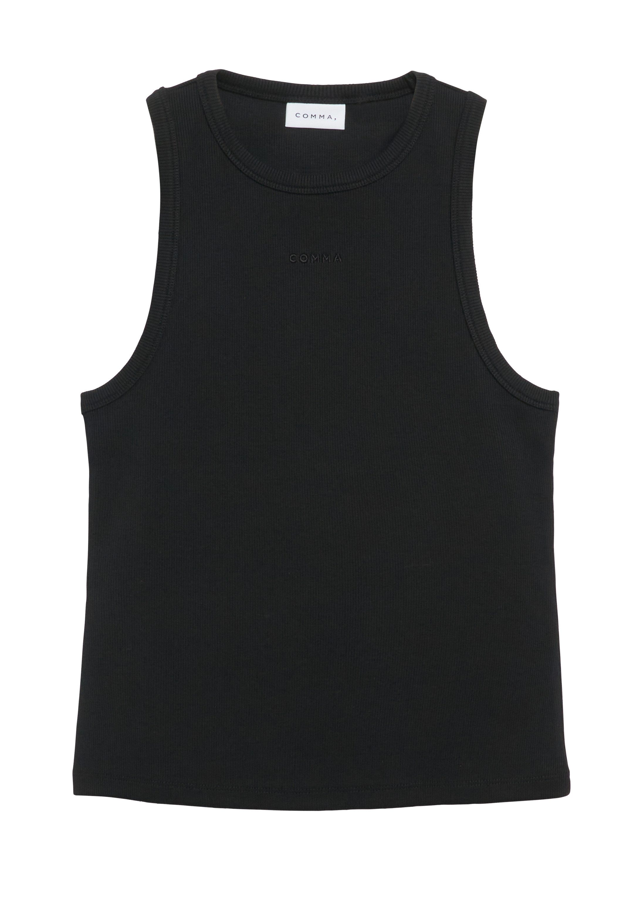 comma Muskelshirt T-Shirt Geripptes Tanktop mit Logostickerei