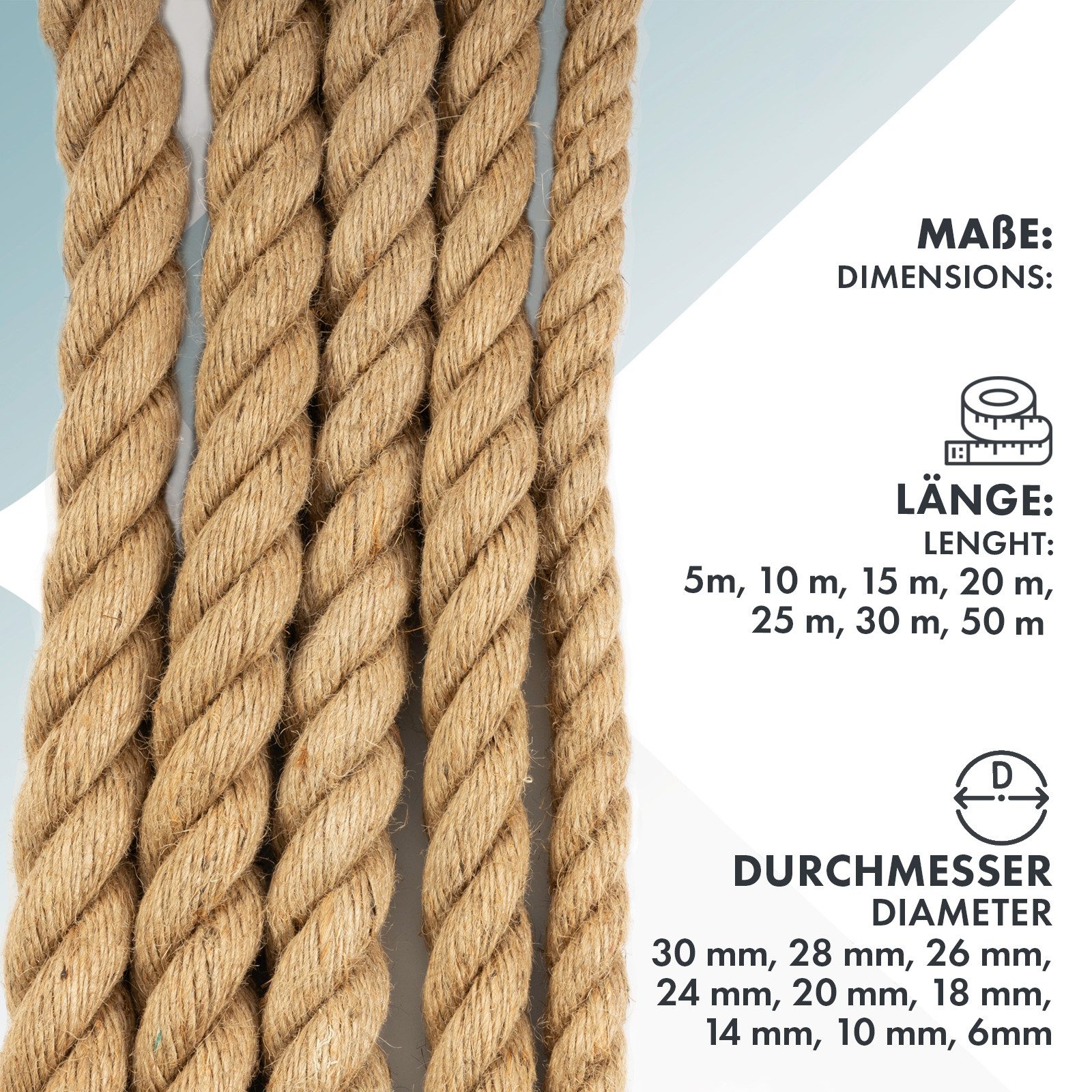 Karat Juteseil Arnold, Naturprodukt Seil, Verschiedene Längen & Stärken