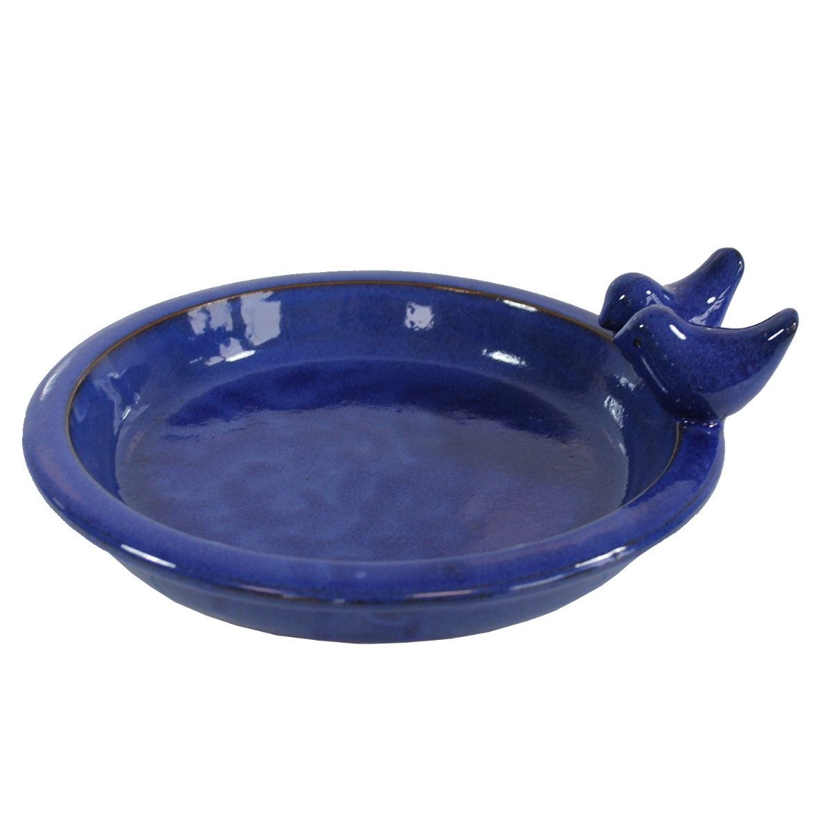colourliving Vogeltränke für den Garten "Noble" mit 2 Deko-Vögel, 30 cm blau Keramik, handbemalt, jede ein Unikat, leicht zu reinigen