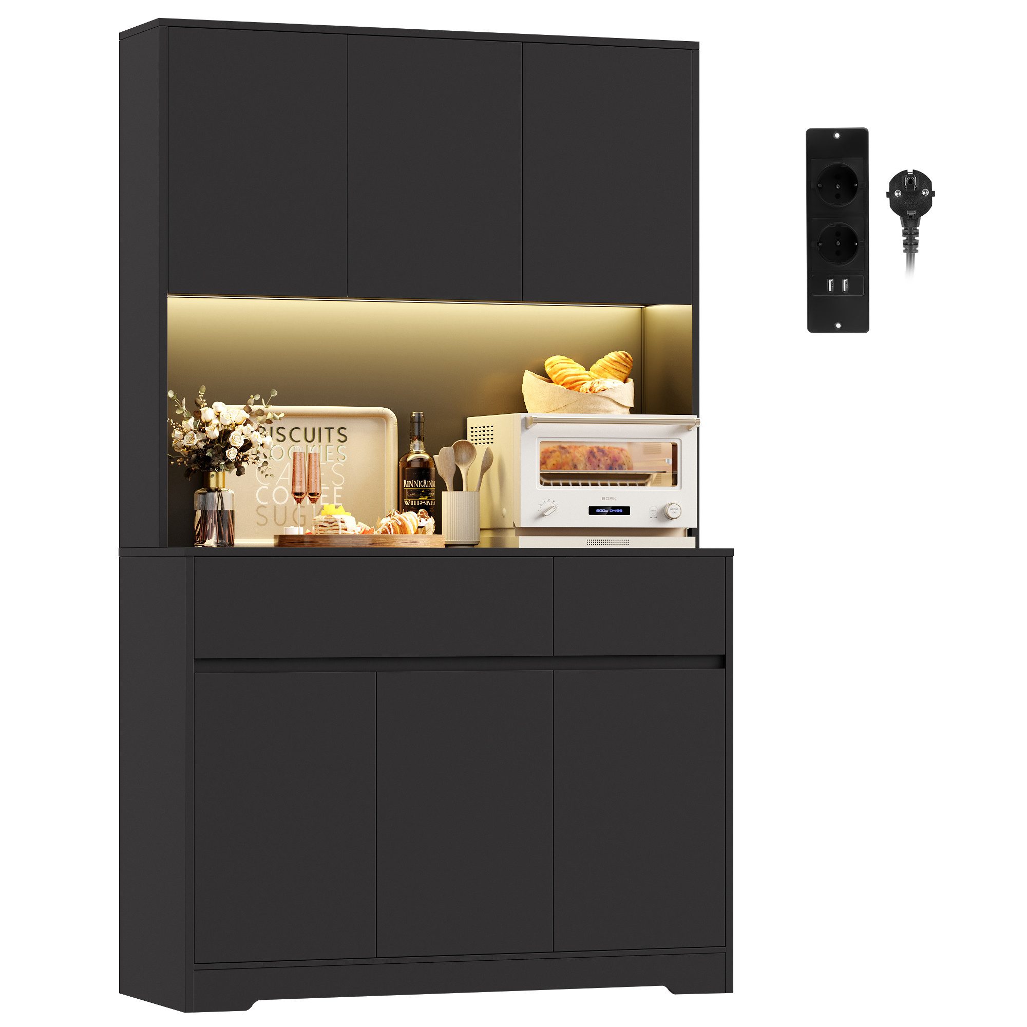Homfa Küchenbuffet Küchenschrank Buffetschrank mit LED-Beleuchtung günstig online kaufen