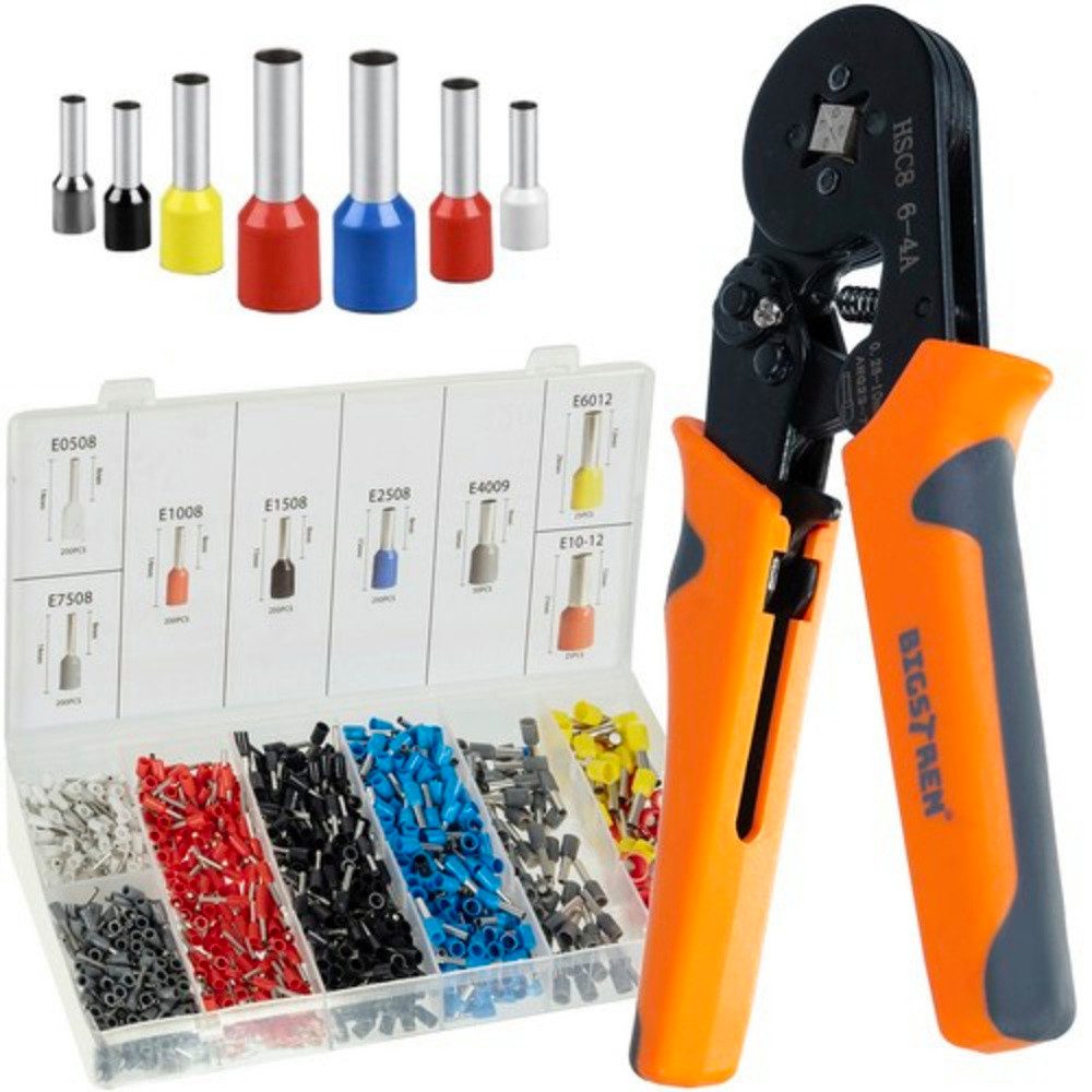 BIGSTREN Crimpzange Zange für Aderendhülsen, Spar-Set 1-tlg., 0,25–10 mm2, Bullet Crimper + 1200 Hülsen im Organizer