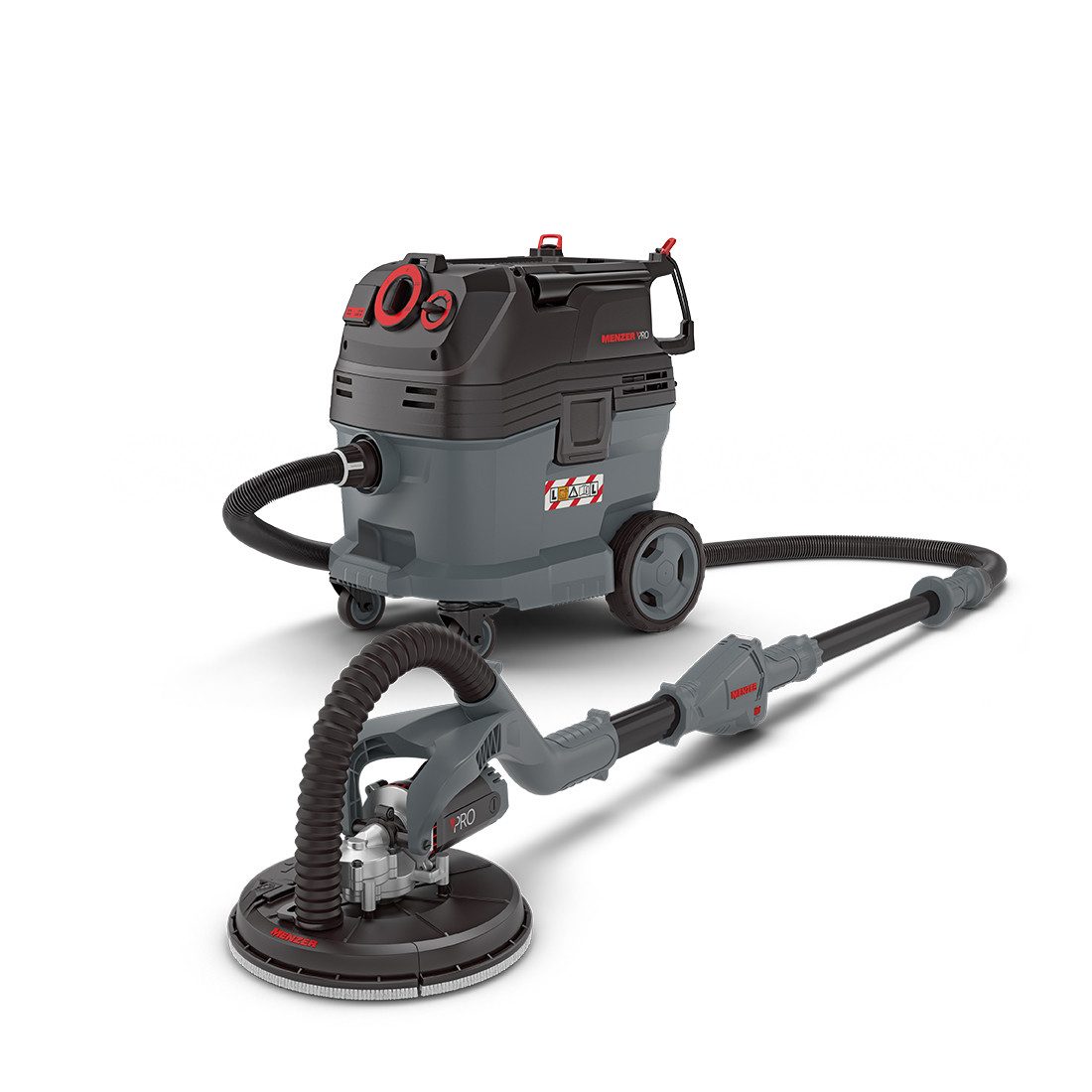 MENZER Trockenbauschleifer LHS 225 PRO + VCL 530 PRO Antistatic, max. 2100 U/min, (Set), Langhalsschleifer & Sicherheitssauger, Nass-Trocken-Sauger