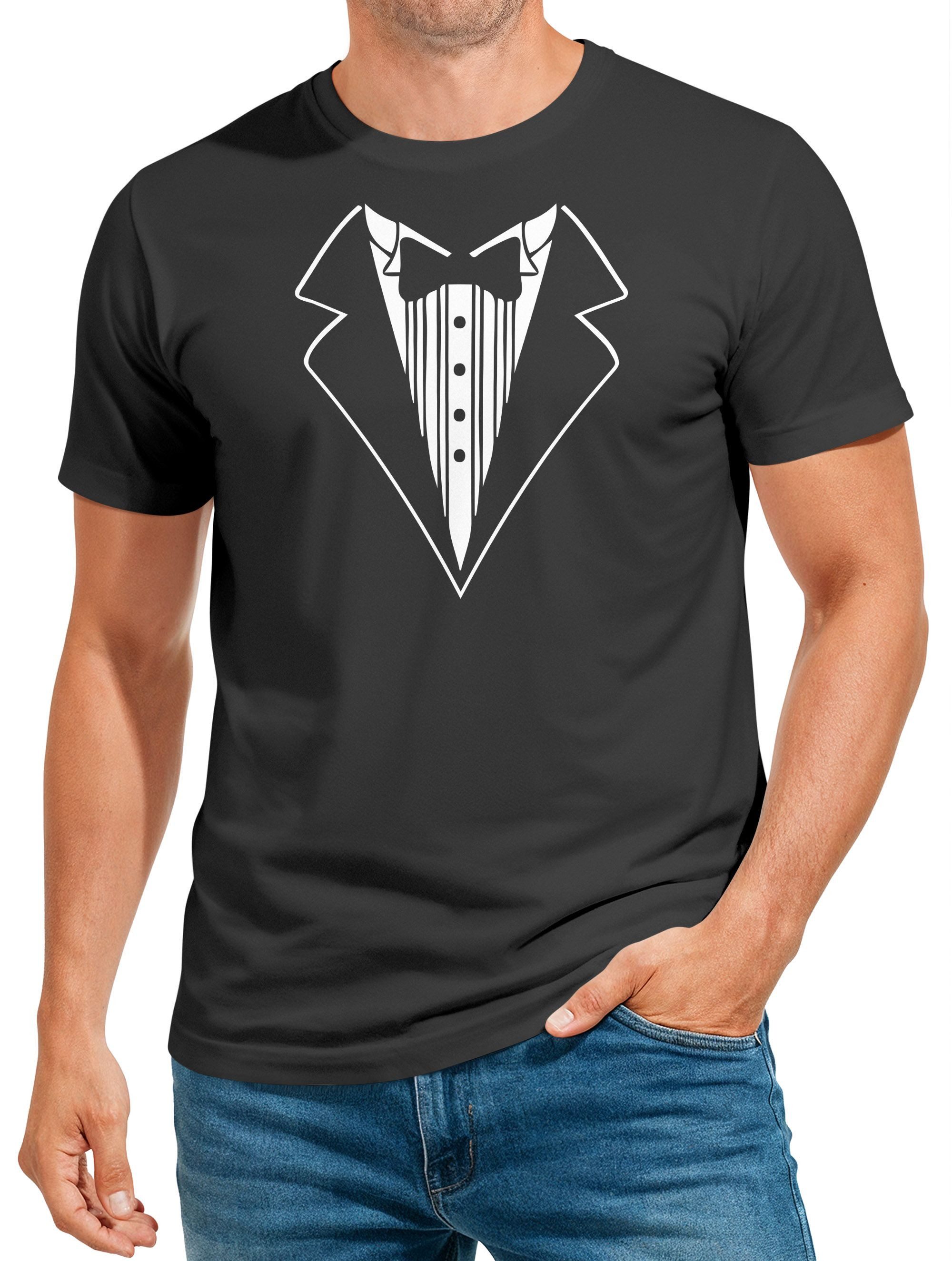 Print-Shirt Herren T-Shirt Fasching Karneval - Smoking -Kostüm-Ersatz Verkleidung