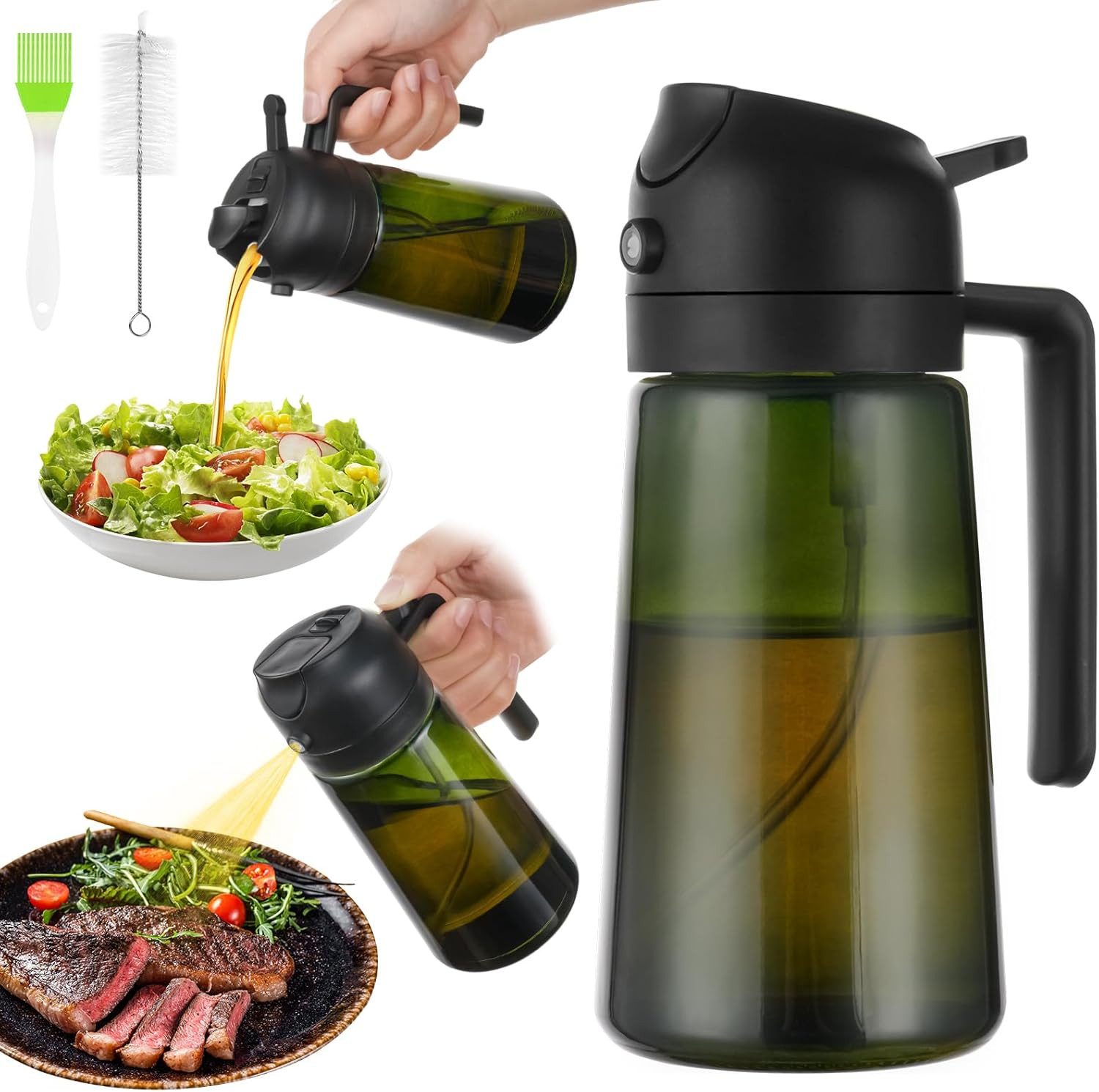 Essigspender 470ML Öl Sprühflasche, 2 in 1 Ölspender und Ölsprüher