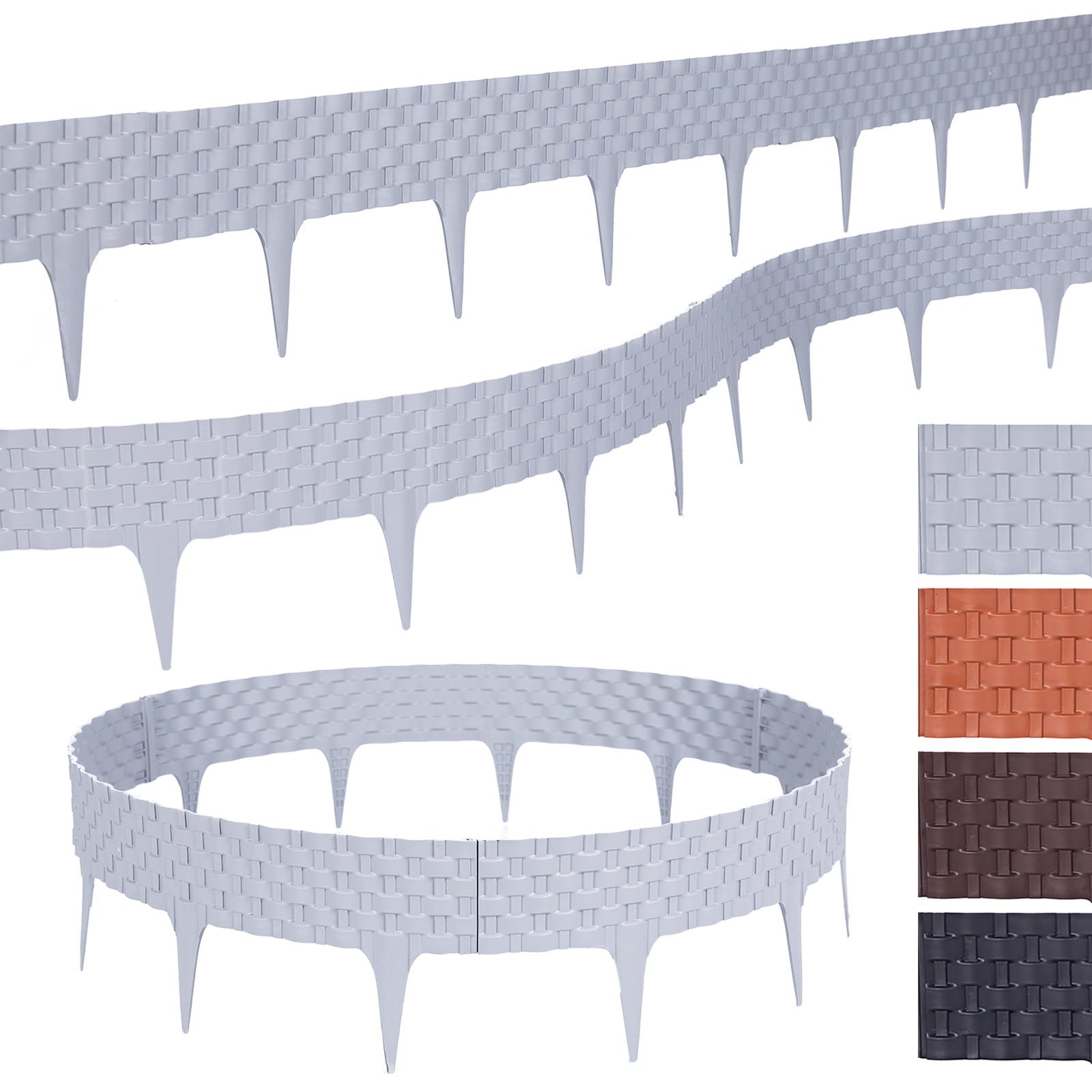 BooGardi Beetumrandung Rasenkante Rattanoptik, LxH: 400x9,5 cm, 5 Stück Grau, Beeteinfassung flexibel Mähkante Gartenzaun