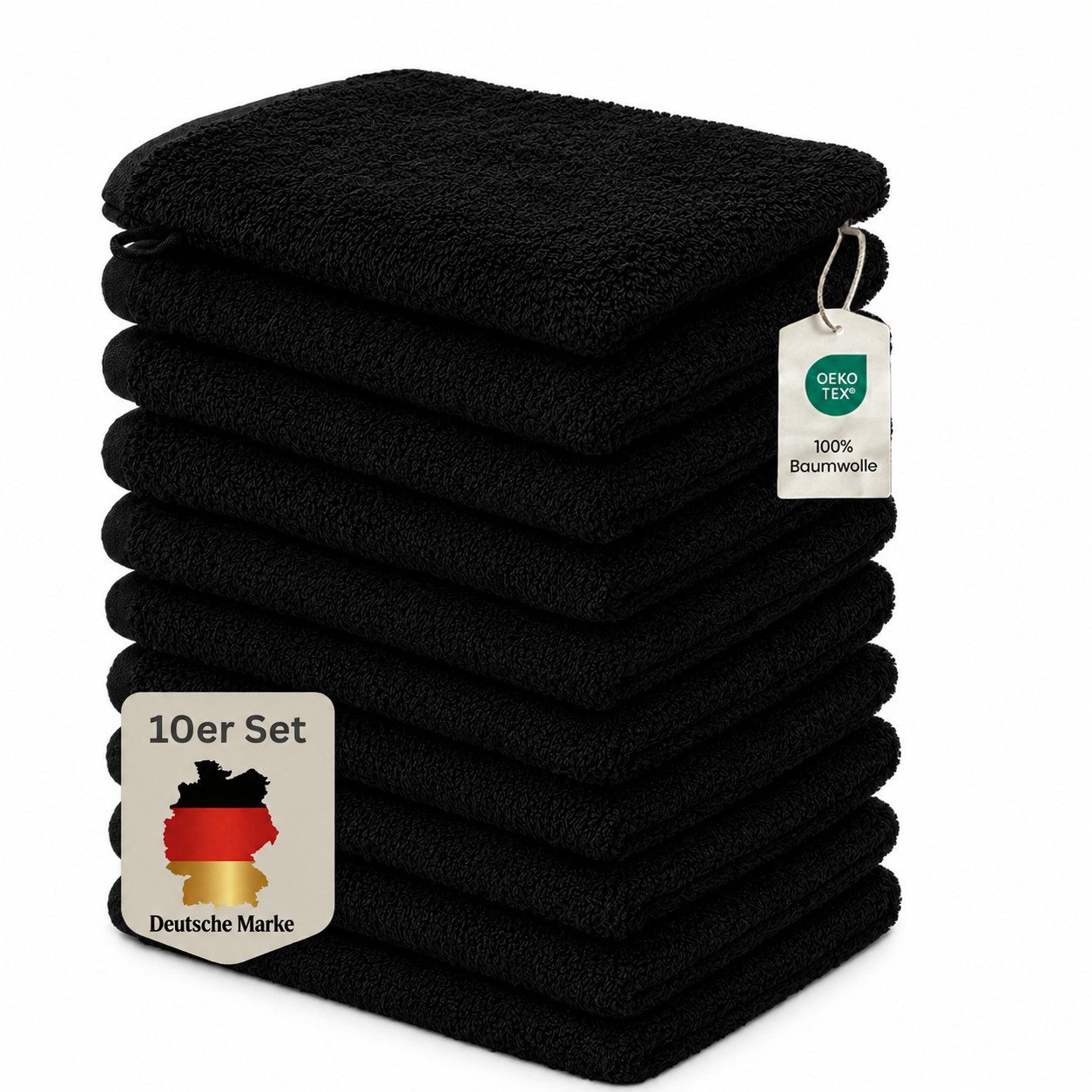 Komfortec Waschhandschuh 10er Set, Waschlappen, Saugfähig & Hautfreundlich, (Set, 10-St), Weich, 100% Baumwolle, 16x21 cm