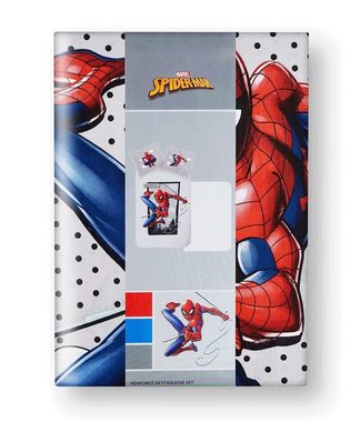 Kinderbettwäsche Spider-Man Marvel 135x200cm Grau Rot, JACK, Renforcé, 2 teilig, Disney Home, mit Reißverschluss