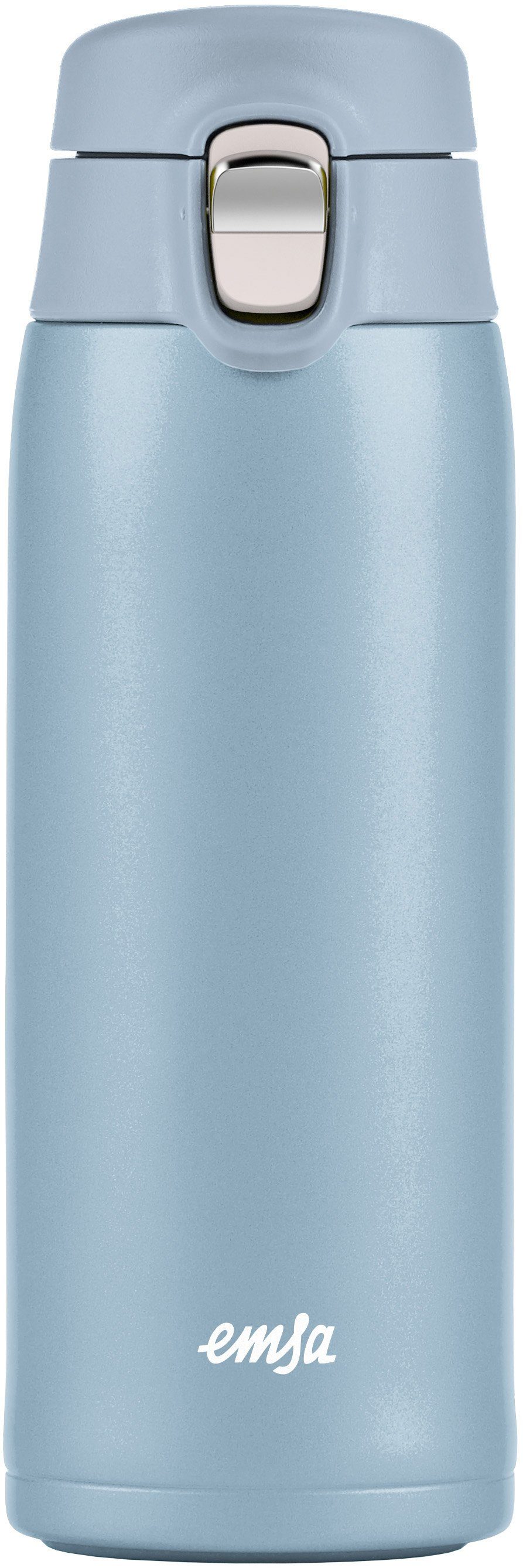 Emsa Thermobecher Travel Mug, Edelstahl, Kunststoff, 0,4L, leicht, Edelstahl, Klappverschluss, 100% dicht, 8h heiß/16h kalt